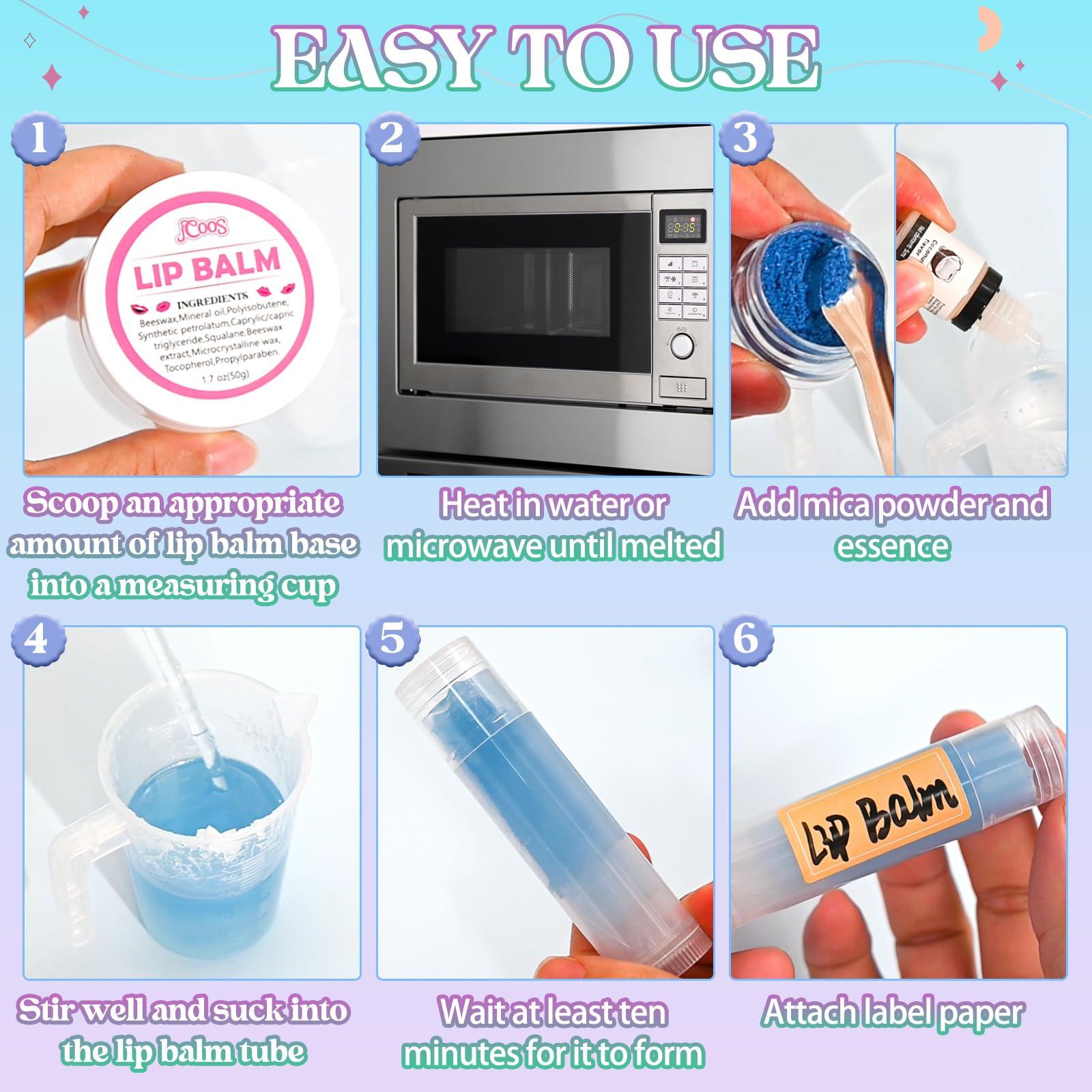 Jcoos Lip Balm Making Kit JCOOS Diy Lip Balm Kit Make Your Own Lip Gloss Making Kit, Moisturizing Lip Balm Base, Natural Beeswax, Lip Balm Containers, Lip Gloss Flavoring Oil, Crafts for Teens, Kids, Adults