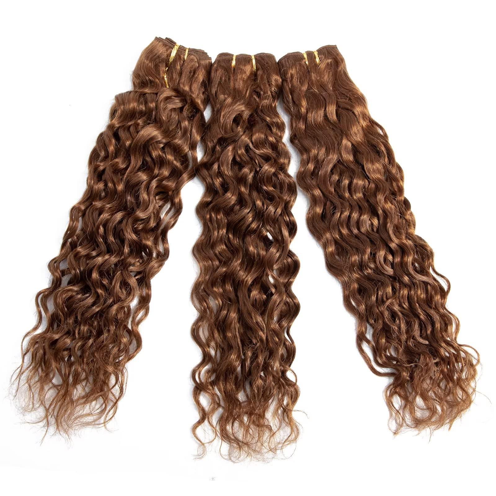 FEEL ME FEEL ME Brazilian Water Wave Bundles Brown Human Hair Bundles 8A Mink Water Wave Brazilian Hair Weave 3 Bundles Colored 30 Deep Curly Human Hair Extension 300gram(10 12 14?