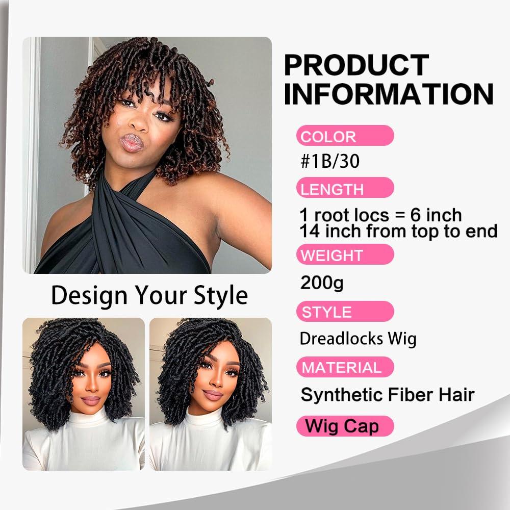 SUN LOCS SUN LOCS 6 Inch Short Dreadlocks Wigs for Black Women and Man with Clips In Synthetic Faux Locs Braided Wigs Afro Twists Dreadlocks Full Hair Replacement Wigs (1B/30#)