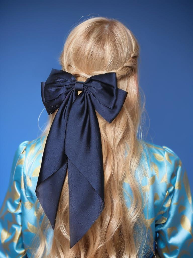 LFOUVRE LFOUVRE 6pcs Ribbon Hair Bows for Women and 1pc Navy Bow Hair Clip