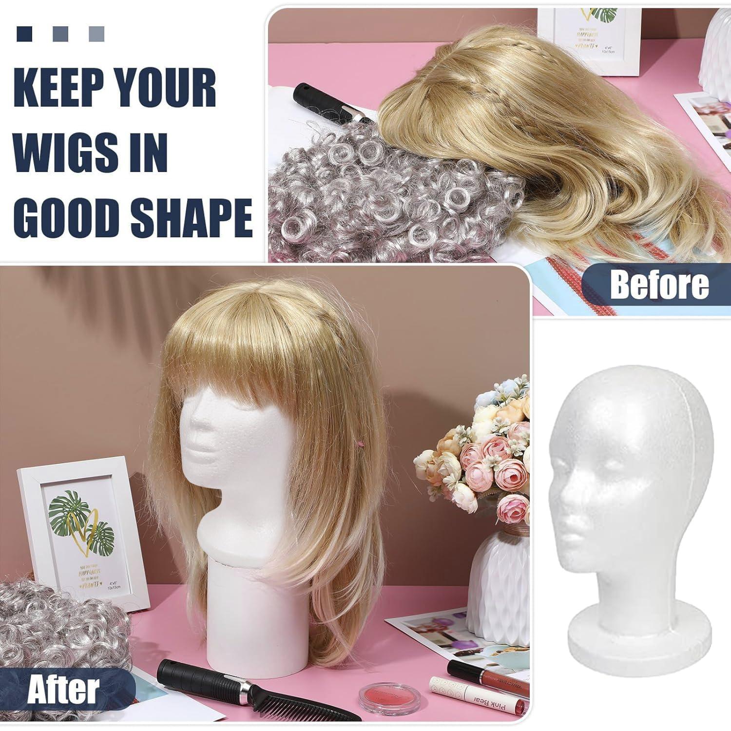 STUDIO LIMITED STUDIO LIMITED 11.4-Inch Styrofoam Mannequin Head (24 Pack) - White Foam Wig Stand for Wigs, Hats, Masks, Hairpieces, Arts, Crafts, DIY Projects, Salon Display, and Travel Use with Portable Stand