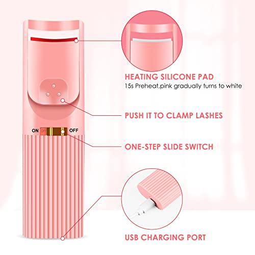 MGDYSS Heated Eyelash Curlers, Electric Eyelash Curlers, Rechargeable Lash Curler with Flexible Silicone Pad, Long-Lasting, Natural Curling Eye Lashes, Pink