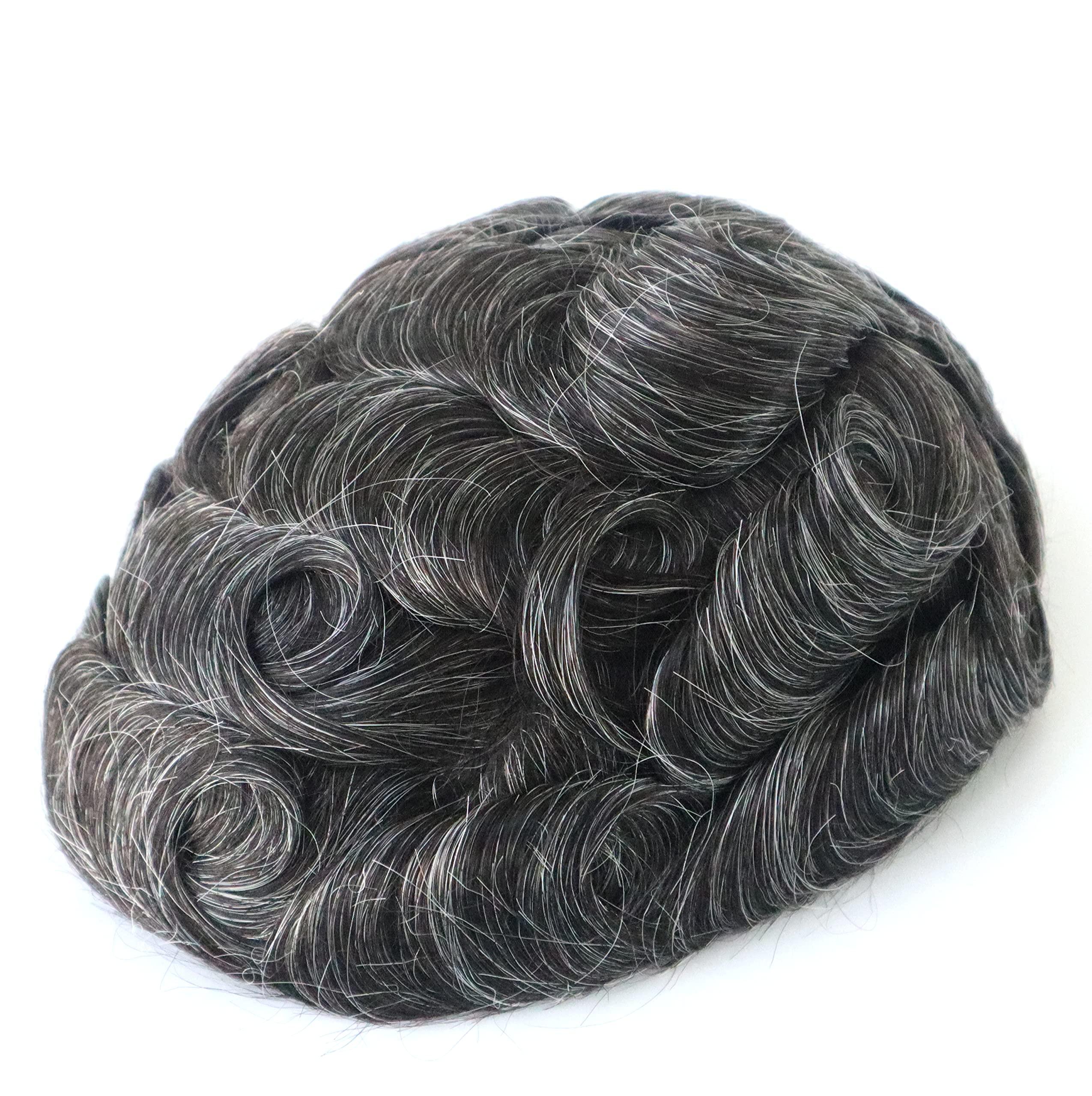 Noblehairmax Toupee for Men, Mens Wigs Human Hair, Natural Real Hair Wigs Mens Hair Replacement System for Men Super Hairpieces, Poly Skin V-looped Scalloped Front Natural Hairline #1B30