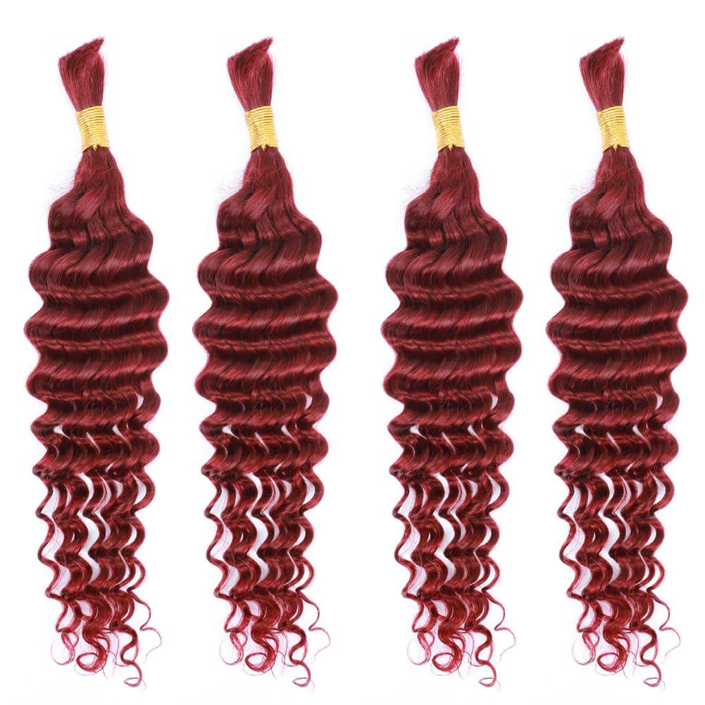 Kbeth Human Braiding Hair Deep Wave Bulk Human Hair for Braiding 50g Bundle No Weft Curly Braiding Hair Extensions Red Color for Boho Braids Water Curly Human Hair Braiding Hair (99J#, 24 Inch-50G)