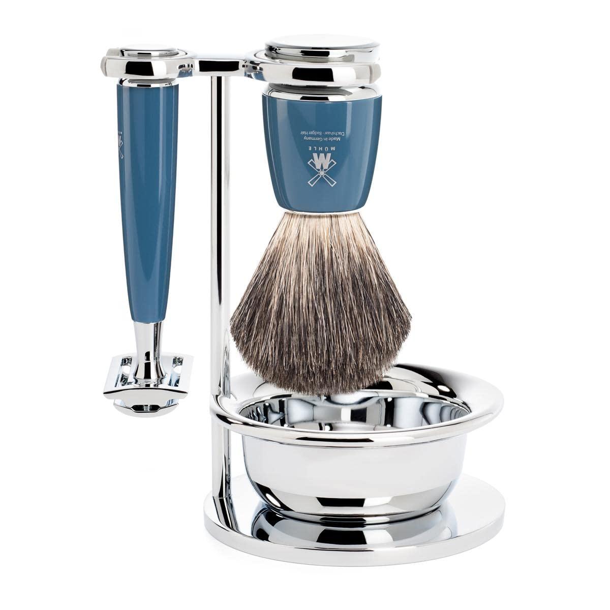 M MÜHLE MÜHLE RYTMO 4-piece Pure Badger Double Edge Safety Razor (Closed Comb) Shaving Set For Men - Perfect for Every Day Use, Barbershop Quality Close Smooth Shave