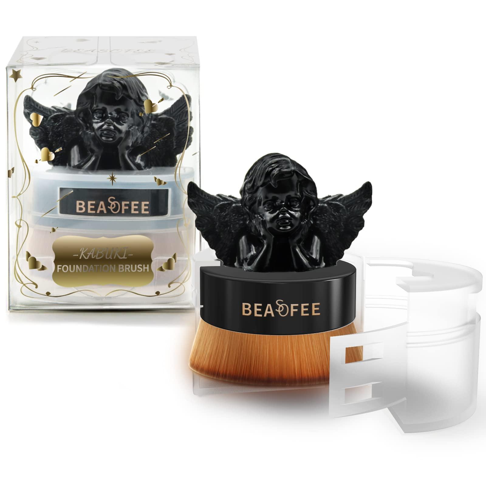 BEASOFEE Foundation Makeup Brush Flat Top Kabuki Foundation Face Makeup Brushes,Professional Body Foundation Brush for Blending Liquid,Cream or Mineral Powder Large Body Makeup Face Brush 02Black