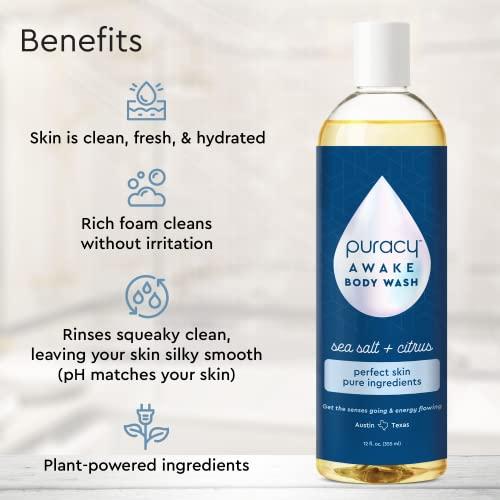 Puracy Puracy Body Wash, Natural Body Wash, 98.6% Pure Plant Ingredients, Moisturizing Shower Gel for Women Men Kids, Body Soap for Dry Sensitive Skin. Gently Scented with Citrus & Sea Salt, 12 Oz