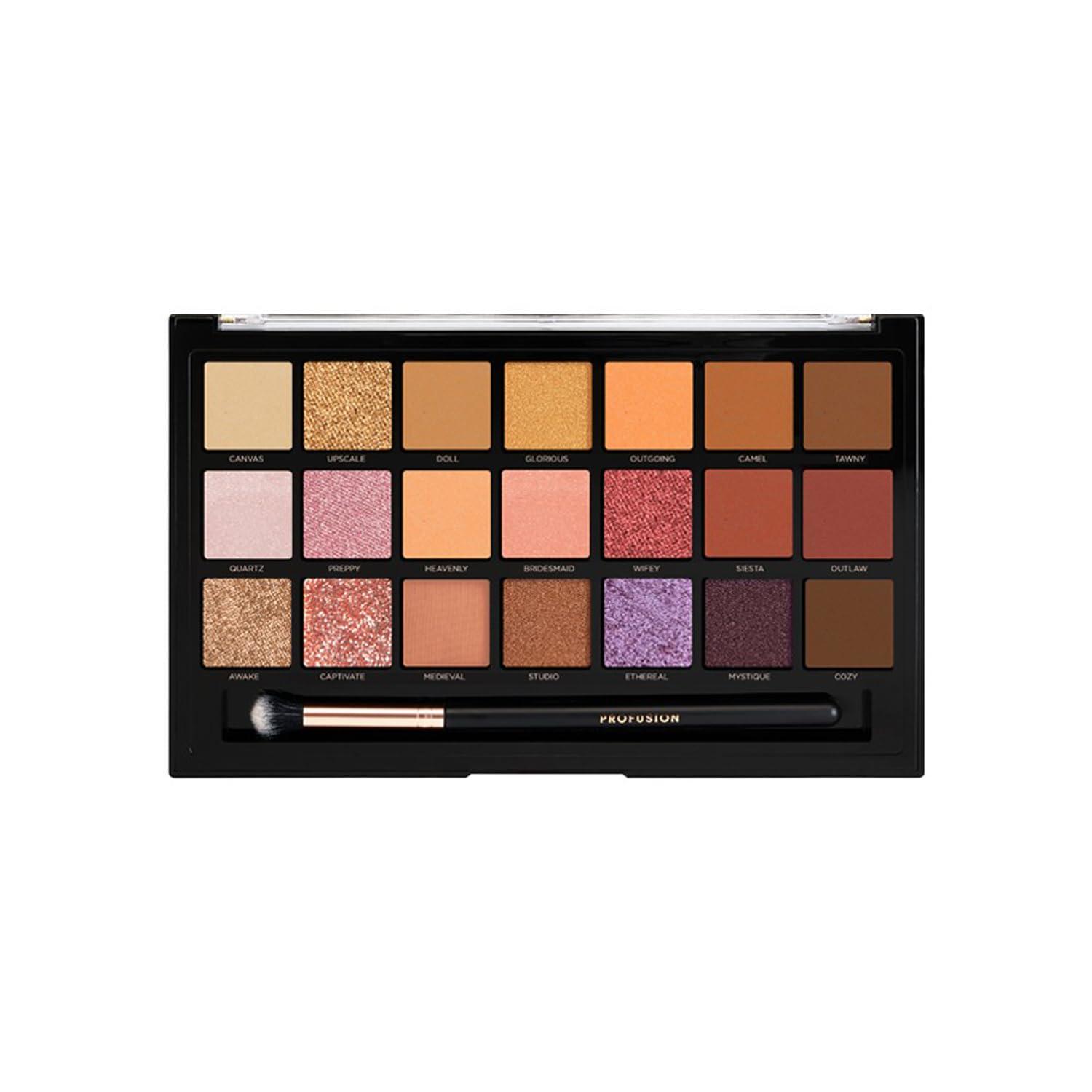 Profusion Cosmetics Profusion Cosmetics Nude Bliss 21 Shade Eyeshadow Palette and Pro Series Brush, Unleash Creativity and Get Glam With Richly Pigmented Eyeshadow, Luxurious and Versatile Makeup Kit for Stunning Looks