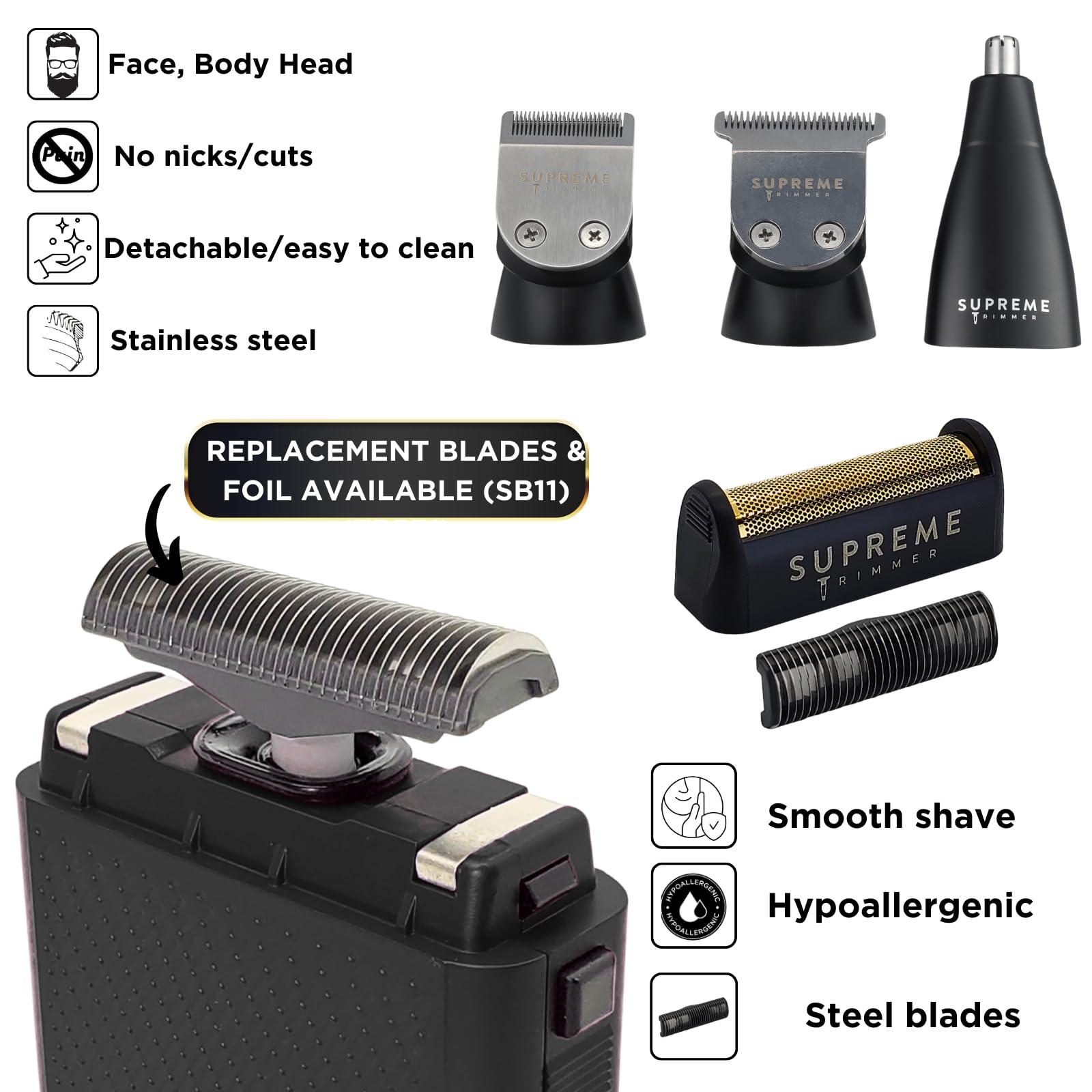 Supreme Trimmer Supreme Trimmer Multigrommer SMG3030 + Solo Foil Shaver Kit | Wet/Dry 14PC Kit All-in-one Nose, Ear, Head & Face Precision Beard Trimmer | Pocket Shaver for Barbers & at Home Use