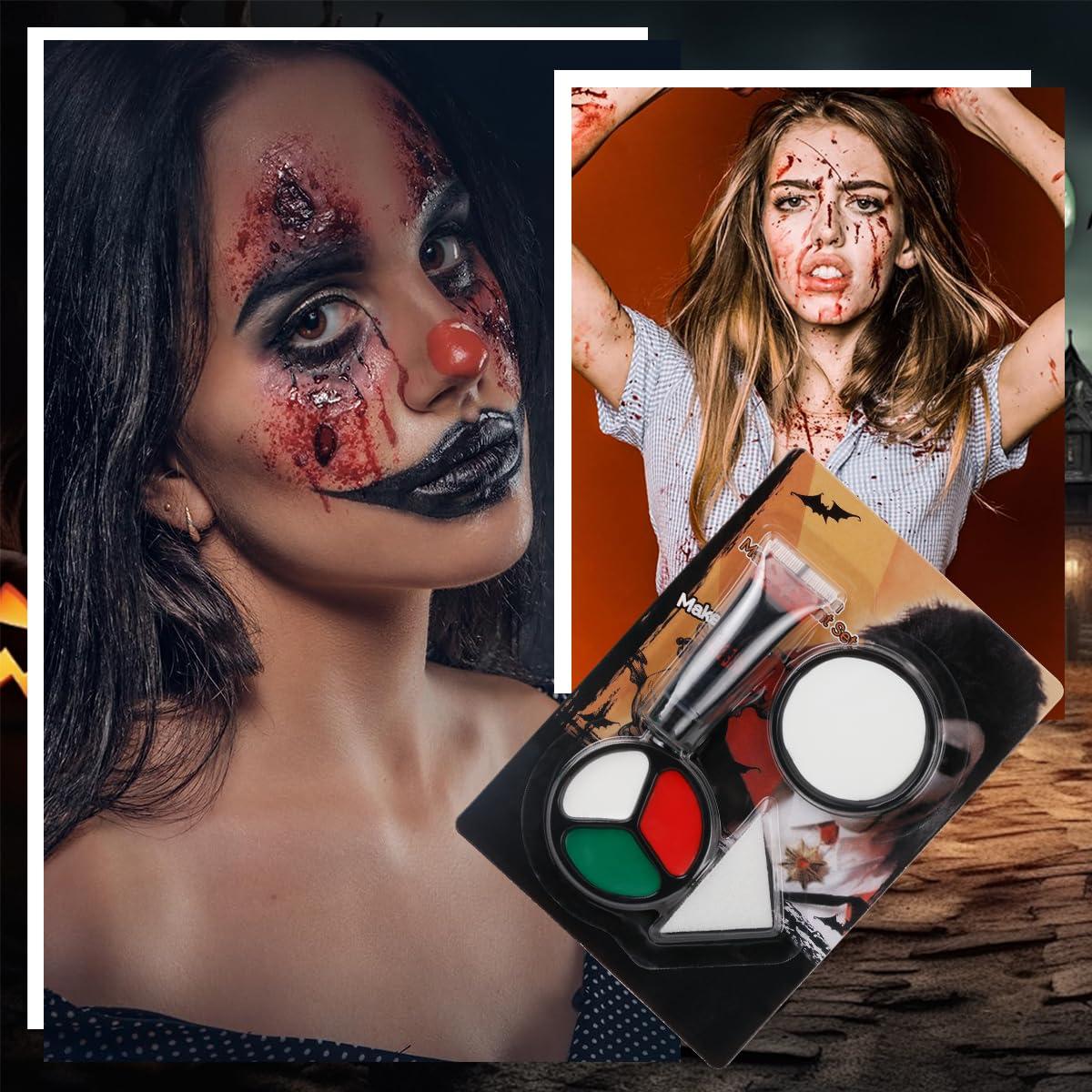 Katiluxiya Halloween Makeup Kit with Fake Blood, Special Effect Face Body Paint for Cosplay Halloween Party Supplies Vampire Zombie Makeup Kids Adult, Makeup Set for Cosplay Halloween Party Supplies (B Set)