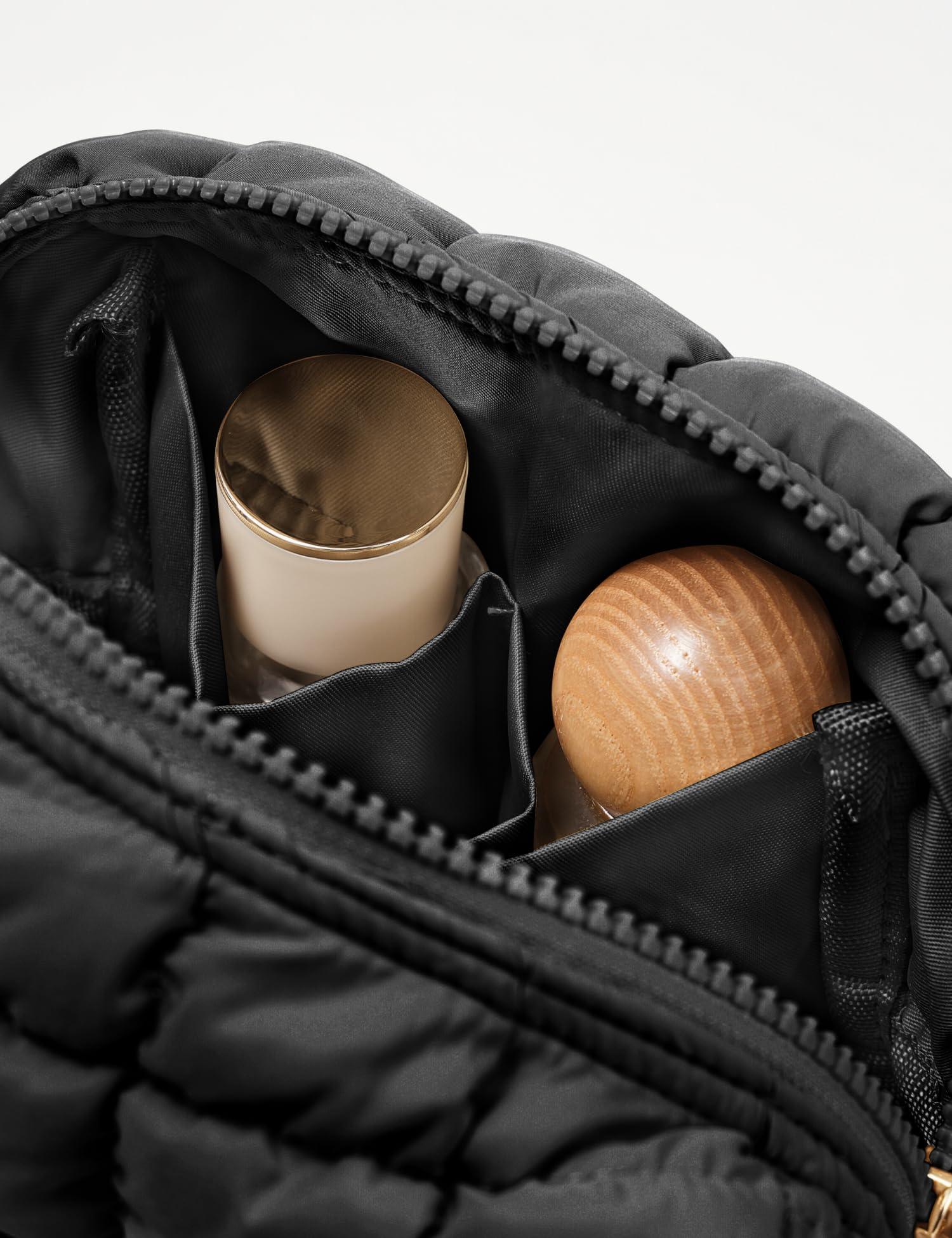 Yarnic Yarnic Quilted Makeup Bag Cosmetic Bag, Travel Toiletry Bag for Women, Cute Makeup Bag Organizer Puffer Makeup Pouch (S, Black)