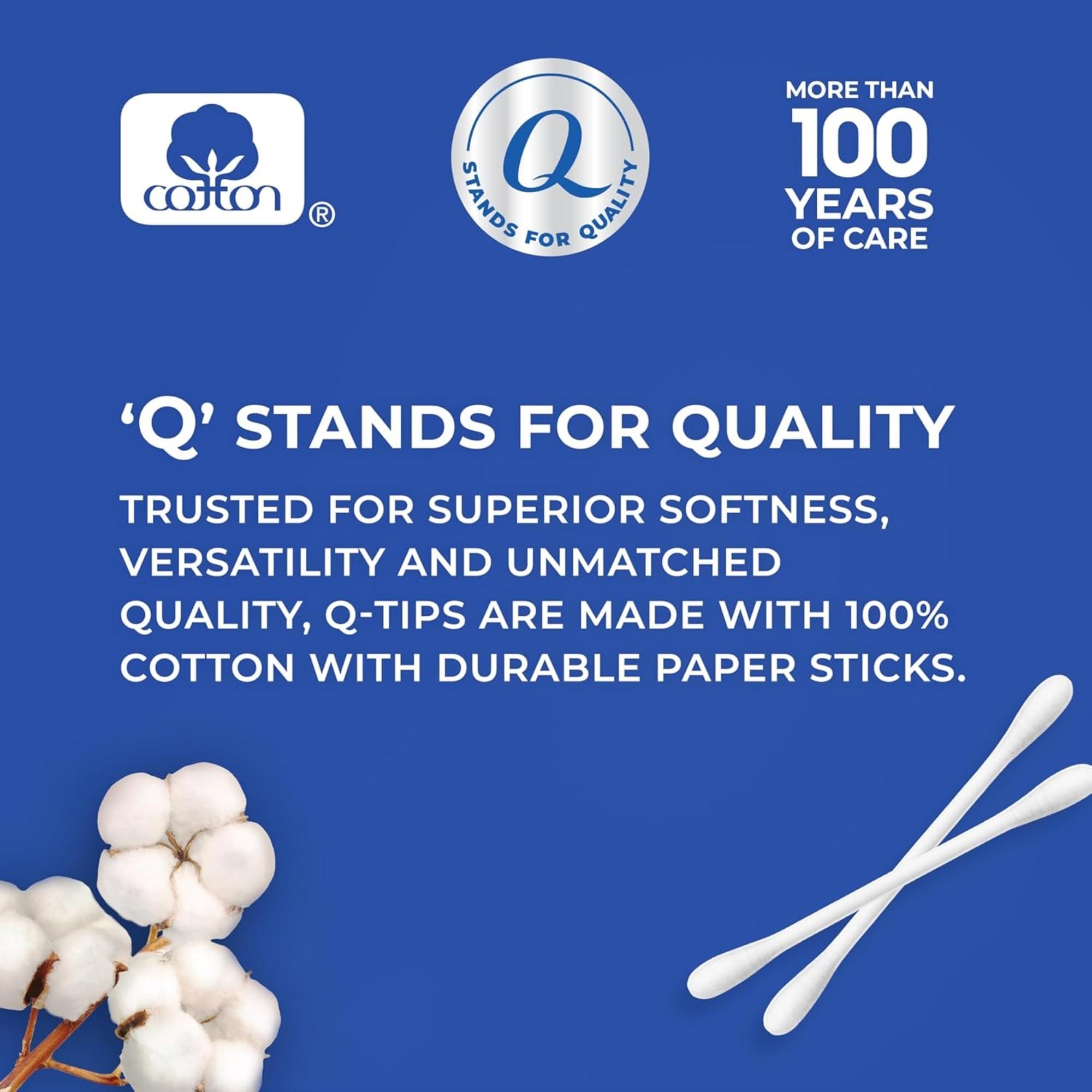 Grisa Box Qtips Cotton Swabs for Hygiene & Beauty Care | Soft 100% Cotton | 625 ct (2 boxes) + 500 ct (1 box) | 1,750 Total Swabs for Cleaning, Makeup, & First Aid + GrisaBox Stickers
