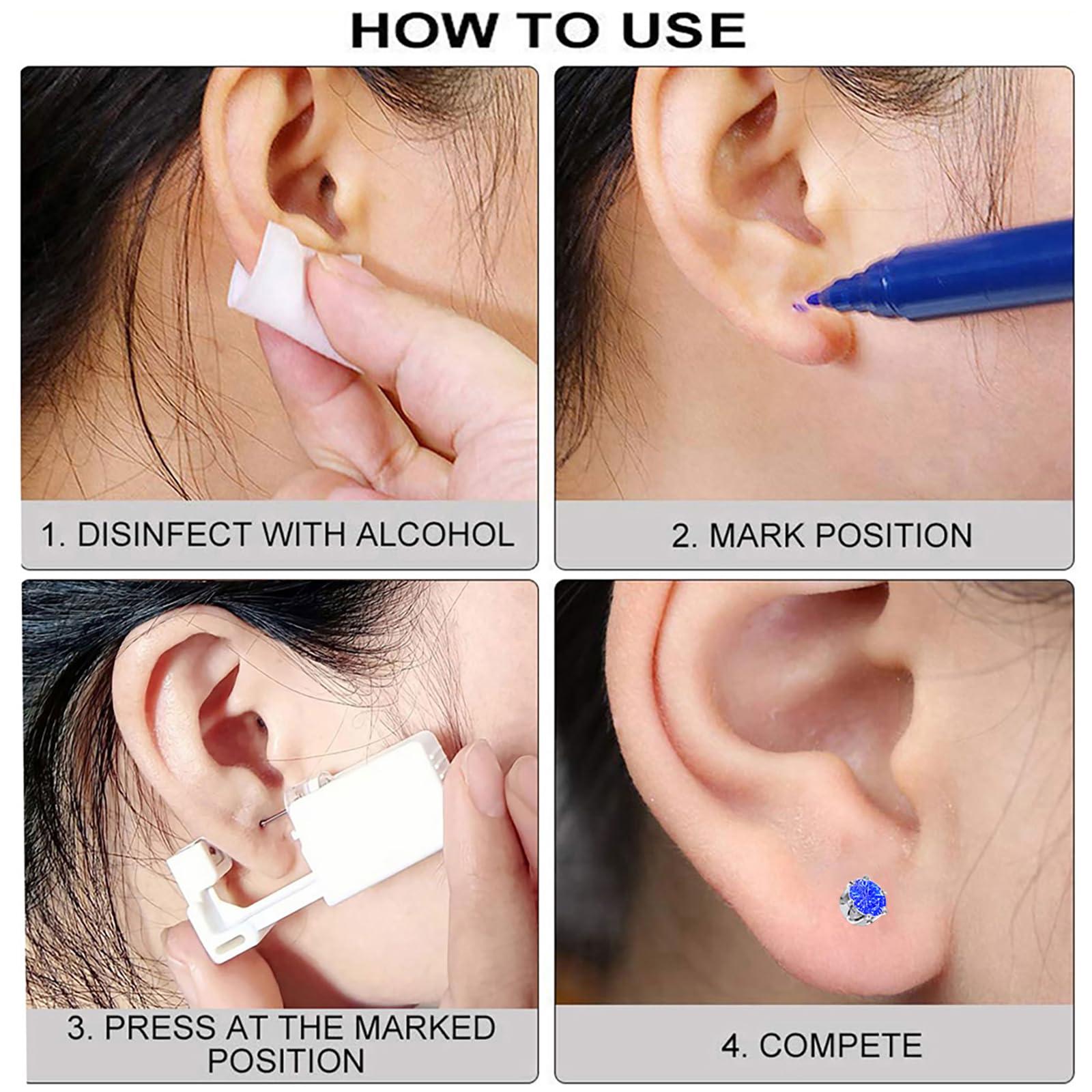 SLVIEKAE Ear Piercing Kits Disposable Ear Piercing Gun Kits No Pain Easy Use Ear Piercing Gun Kit Tool with Multi-Sized Gold Silver CZ Earring Studs (Blue)