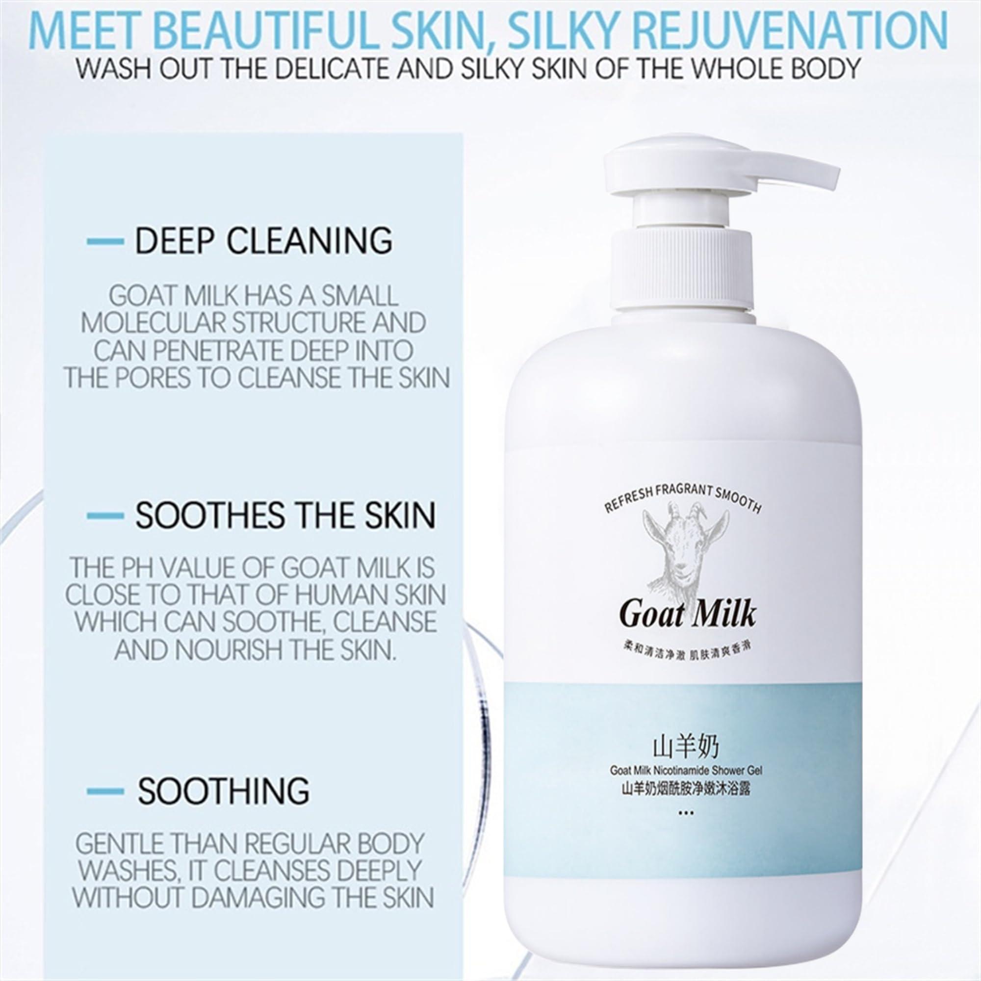 Shuyanly Premium Goat Milk & Nicotinamide Enriched Body Wash for Soft & Moisturized Skin Deep Cleansing Shower Gels (800, Grams)