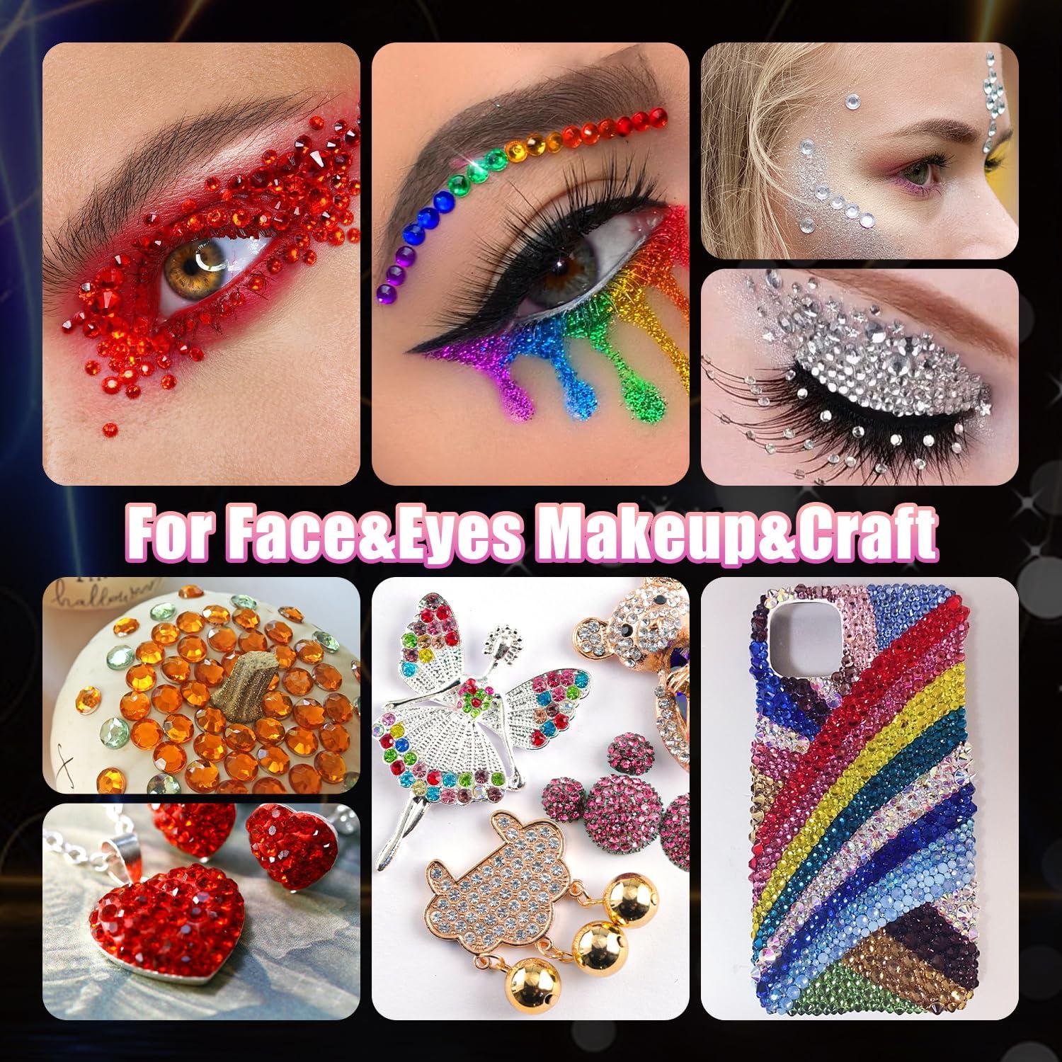 BELLEBOOST 6 Sheets Face Gem Stickers Set 2, Rainbow Mixed Shape Crystal Self Adhesive Rhinestones Face Jewels Stick on, with Makeup Glue for Makeup Eyes Face Hair Nails Body, Crafts and Decorations