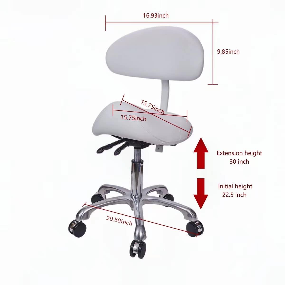 MWOSEN MWOSEN Saddle Stool Chair with Back Rolling Esthetician Seat for Salon Tattoo Shop Spa Facial lash Home Dentist Clinic Esthetician Chair(with Back Support, White)