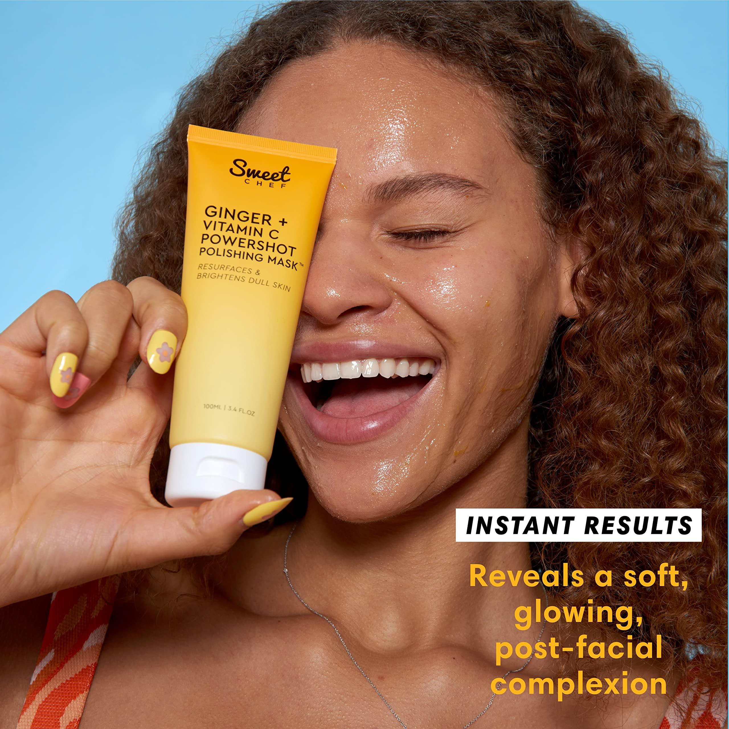 Sweet Chef Sweet Chef Ginger + Vitamin C Powershot Polishing Mask - Brightening Face Mask for Dark Spots & Uneven Skin Tone + Maca, Rice Powders & AHA Face Exfoliant & Resurfacing Mask (3.4oz)