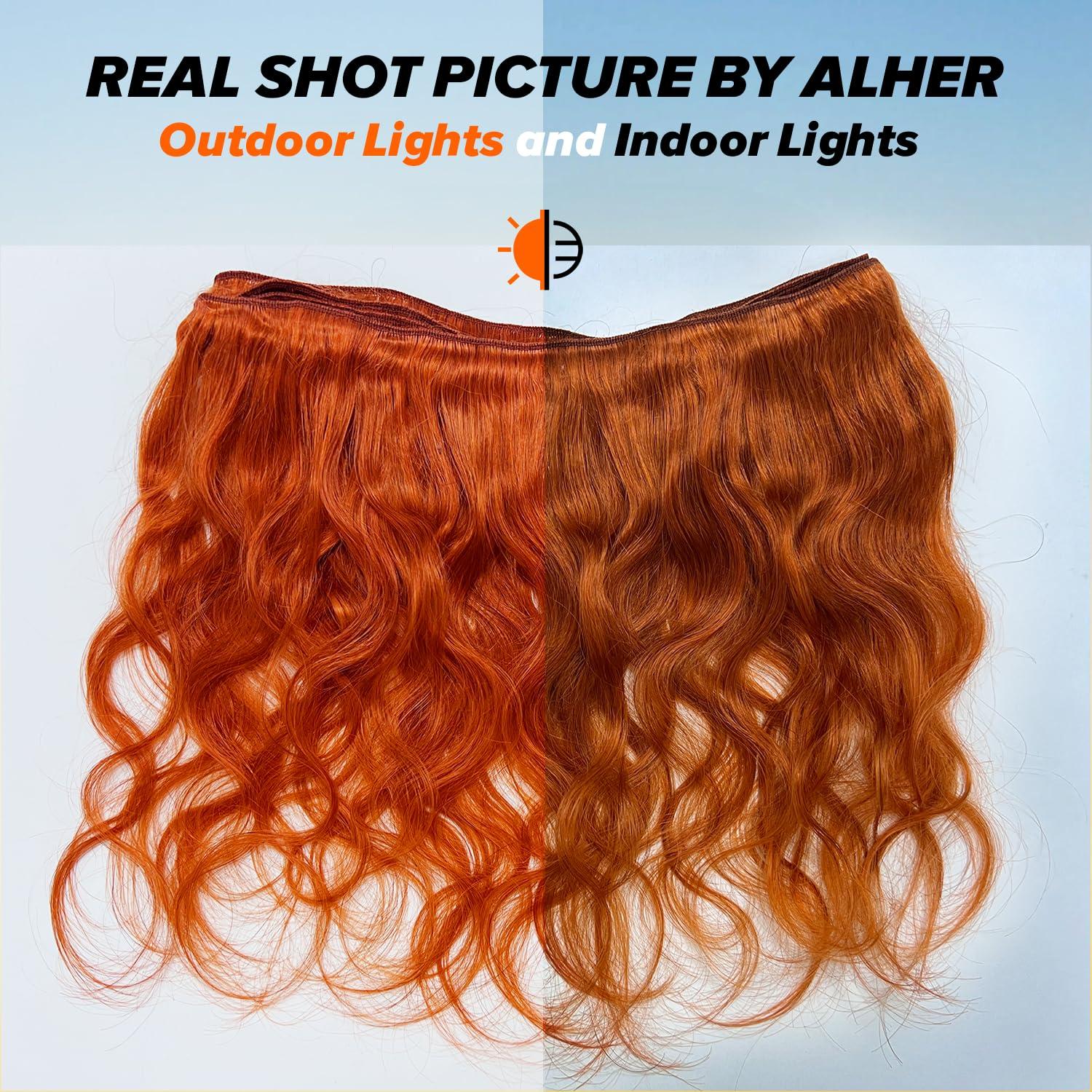 ALHER ALHER Ginger Bundles Human Hair Body Wave Ginger Bundles 350 Bundles Human Hair Sew In Weave Wavy 3 Bundles for Black Women 10A 100% Brazilian Remy Hair Soft Thick Copper Orange Color 10 12 14 Inch