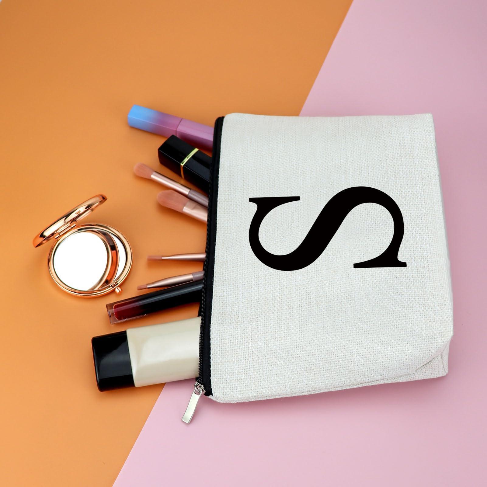 Gfhzdmf Monogrammed Makeup Bag for Women Letter S Cosmetic Bag Alphabet Initial Letter A-Z Travel Pouch Gift for Friend Birthday Graduation Gift for Sister Vocation Gift for Daughter Travel Toiletry Bag (S)