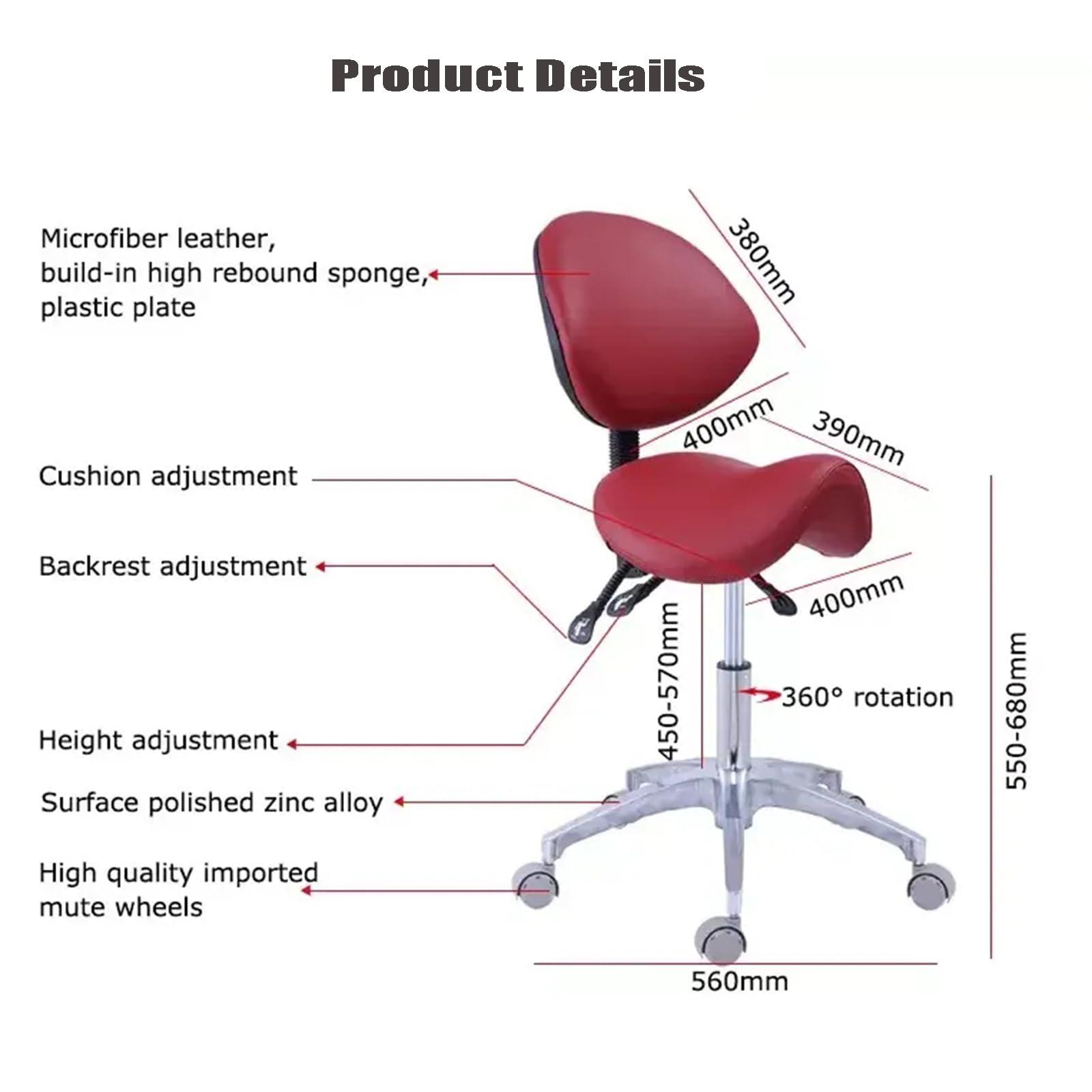 SFKLYU SFKLYU Saddle Stool Ergonomic Saddle Chair with Back Support, Microfiber Leather Seat Saddle Stool Height Adjustable for Salon Massage Dental Clinic,P29