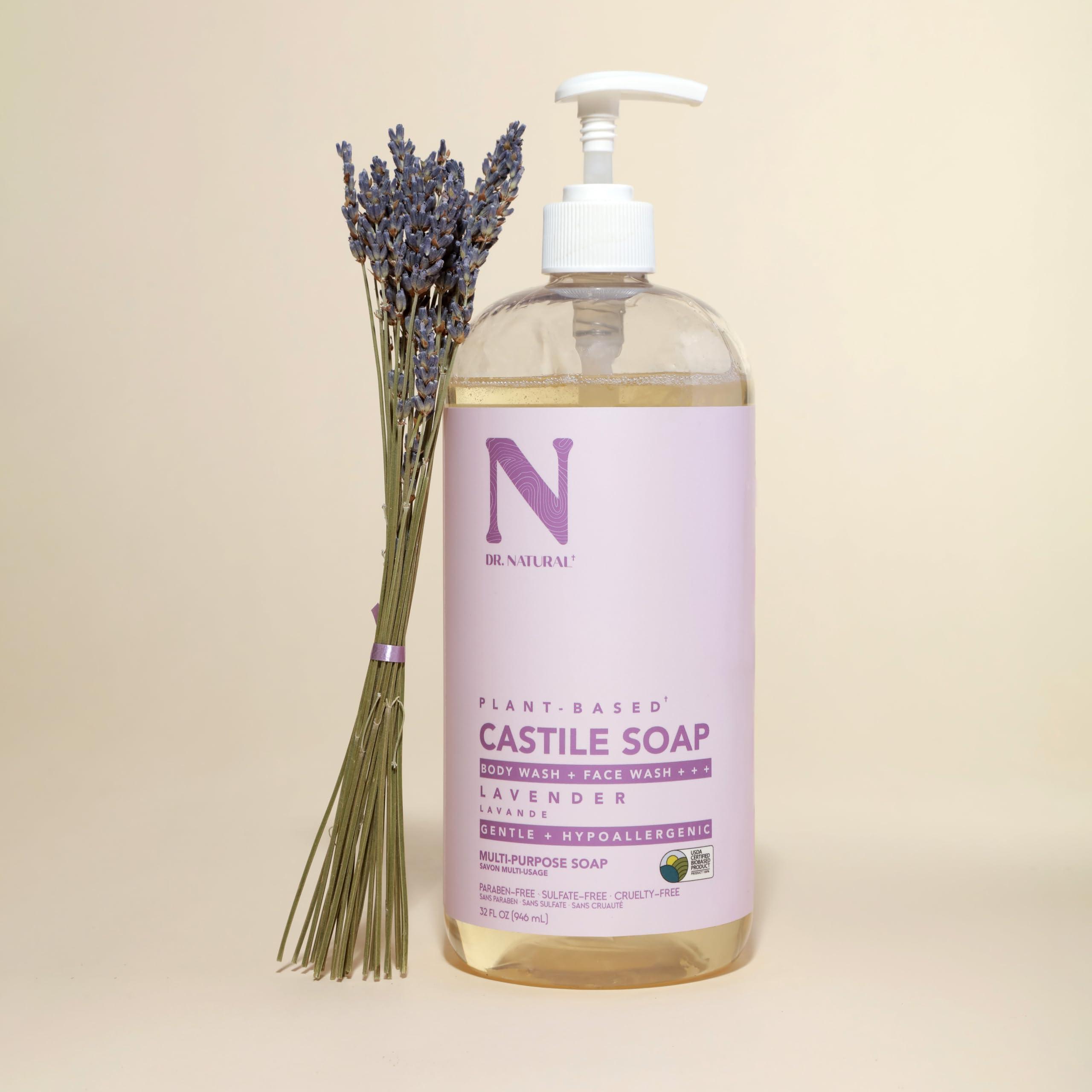 Dr. Natural Dr. Natural Castile Liquid Soap, Lavender, 32 oz - Plant-Based - Made with Organic Shea Butter - Rich in Coconut and Olive Oils - Sulfate and Paraben-Free, Cruelty-Free - Multi-Purpose Soap