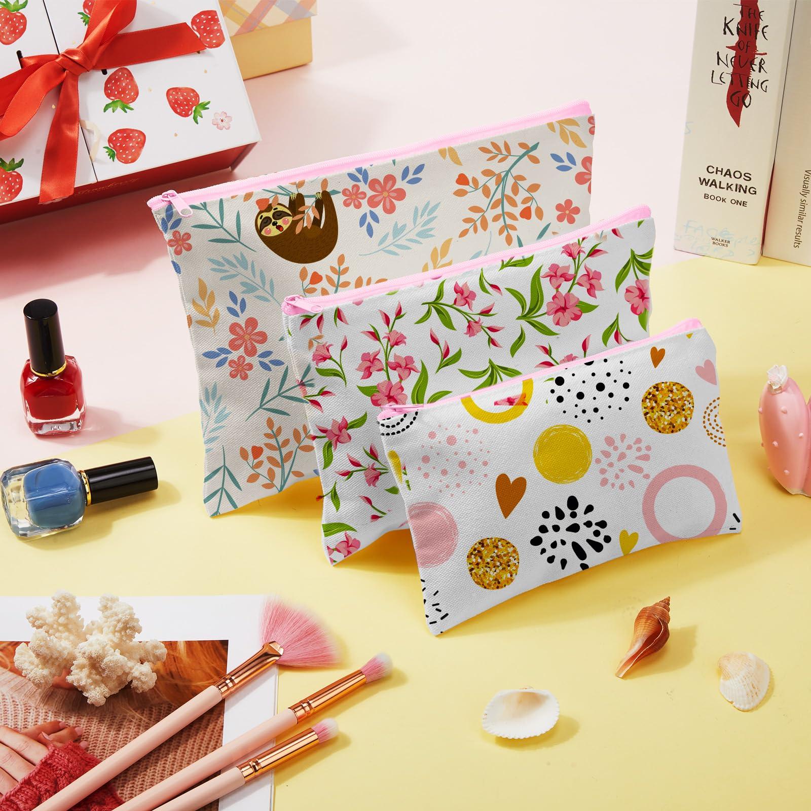 Frienda 50 Pieces Sublimation Blank Canvas Makeup Bags Bulk Blank DIY Heat Transfer Cosmetic Makeup Bags Canvas Pen Case Pencil Bags Clear Sublimation Blank Pouch with Zipper (White, Pink,7 x 4.3 Inch)