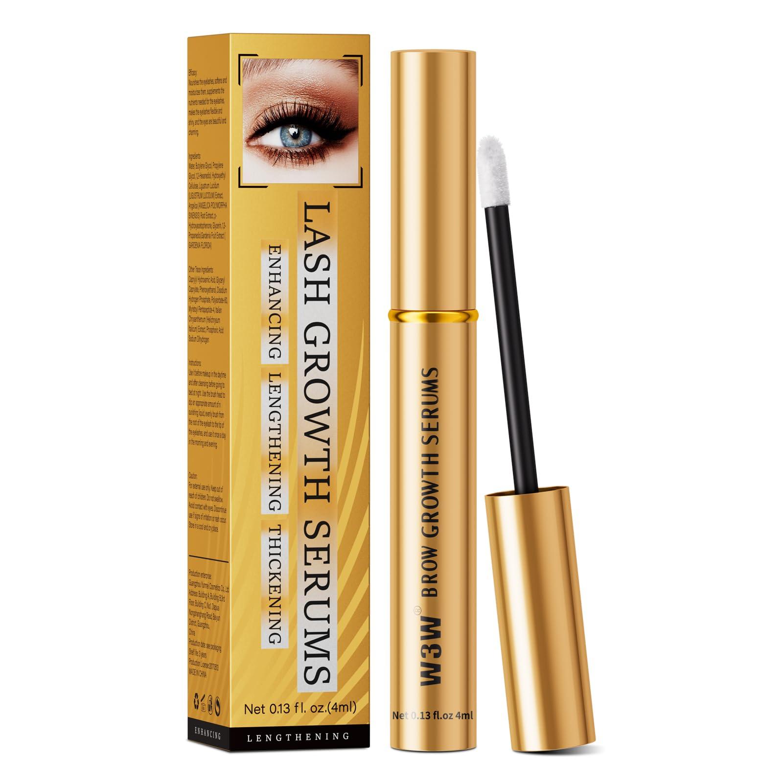 W3W Eyebrow Growth Serum,Natural Eyebrow Serum Enhancer For Fuller and Thick Longer Brows in 4 Weeks,4ML Eyebrow Serum To Grow Brows,Lash and Brow Serum Plant Extracts(Gold)