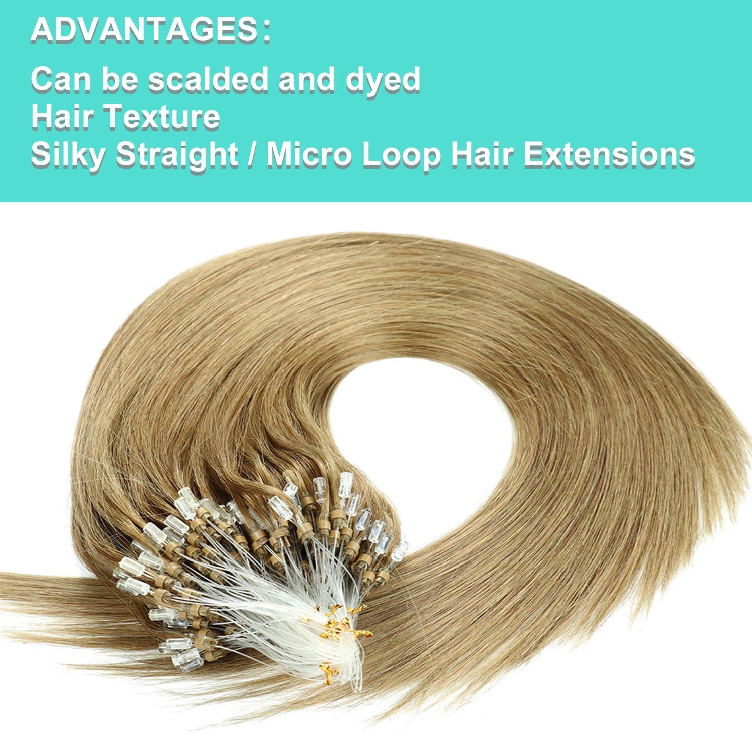 LEJDI Microlink Human Hair Extensions, 50g 100strands Micro Ring Cold Fusion Remy Hair Extension For Women Salon