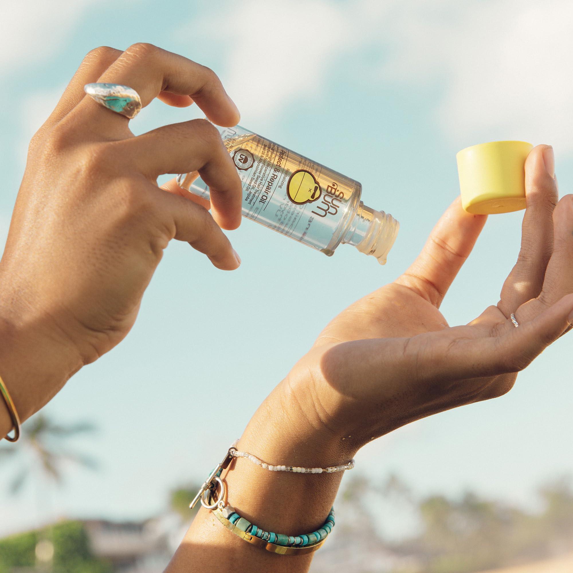 Sun Bum Sun Bum Revitalizing Protect & Repair Hair Oil with UV Protection, Jojoba Oil, 1.5 Fl Oz and Revitalizing Anti-Frizz Air Dry Styling Cream, 6 oz