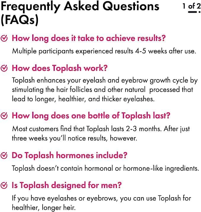 Toplash TOPLASH Eyelash Growth Serum - Innovative Formula for Longer, Thicker, Fuller Brows & Lashes - Natural, Cruelty-Free & Hypoallergenic - 0.10 fl.oz.