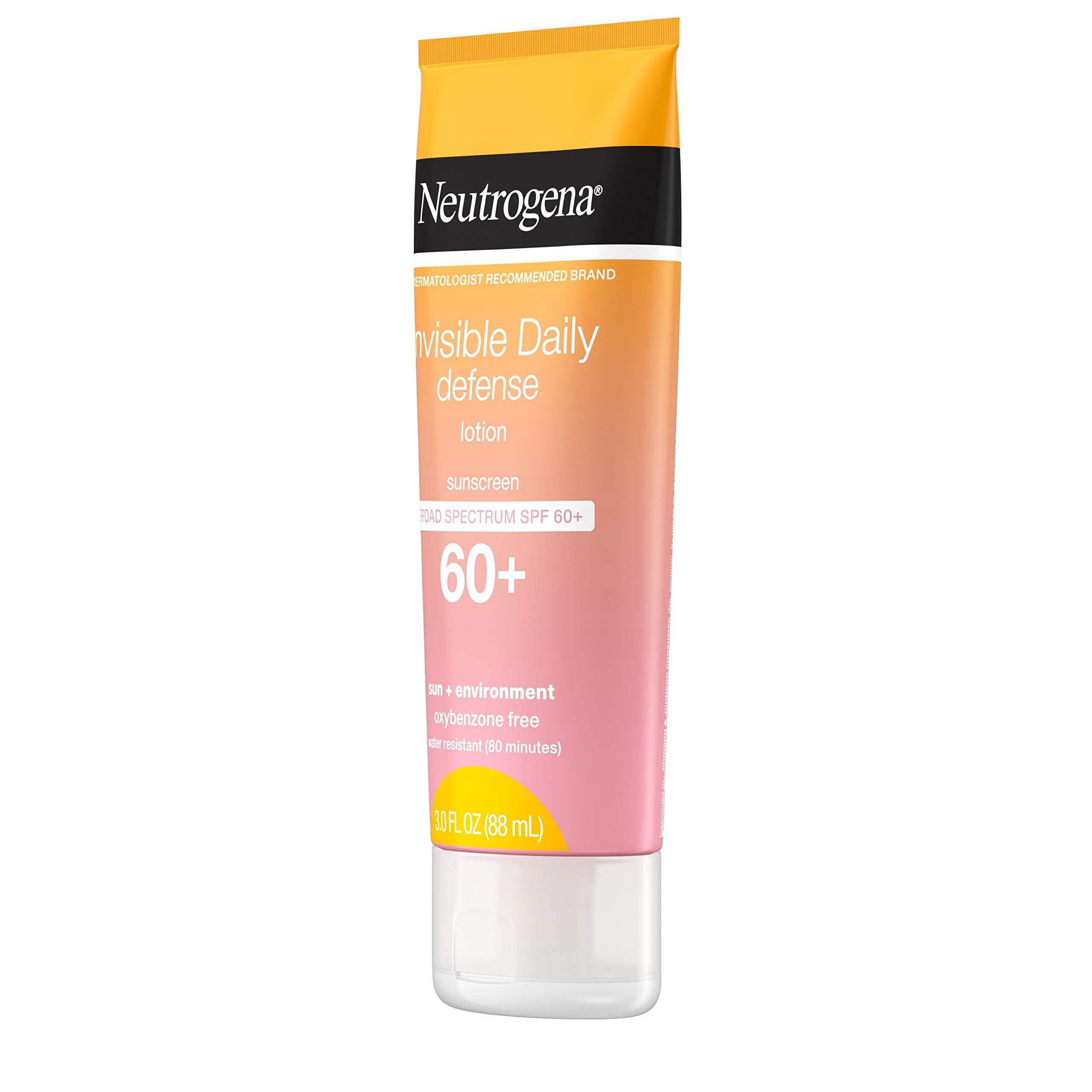 Neutrogena Neutrogena Invisible Daily Sunscreen Lotion, Broad Spectrum SPF 60+, Oxybenzone-Free & Water-Resistant, Sun or Environmental Aggressor Protection, Antioxidant, 3 Fl Oz (Pack of 1)