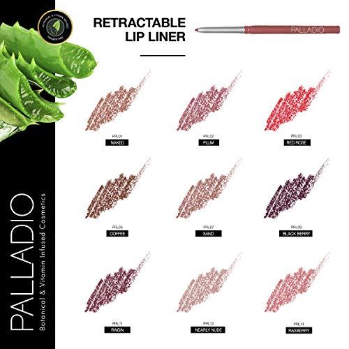 Palladio Palladio, Retractable Waterproof Lip Liner High Pigmented and Creamy Color Slim Twist Up Smudge Proof Formula with Long Lasting All Day Wear No Sharpener Required, Raspberry, 1 Count
