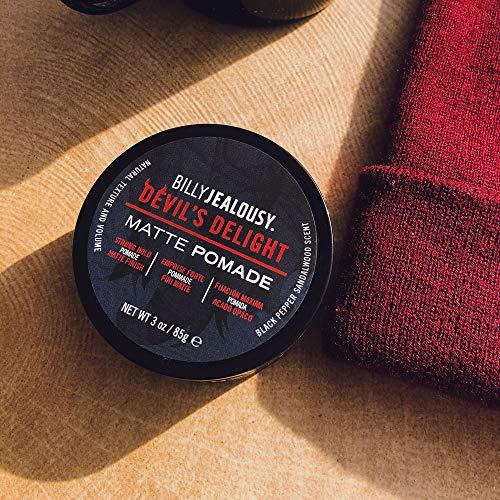 Billy Jealousy Billy Jealousy Devil's Delight Matte Pomade for Men Adds Volume and Definition, Strong Hold Water-Based Formula with Black Pepper Sandalwood Scent, 3 Oz.