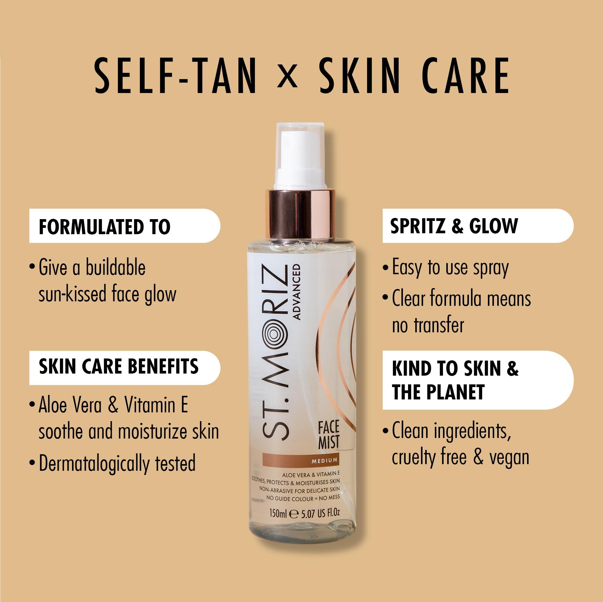 ST. MORIZ St. Moriz Advanced Self Tanner Face Mist, Sunless Tanning Spray (Medium, 5.07 Fl Oz) - Quick Tan Clear Bronzing Spray with Aloe Vera & Vitamin E Gradual Self Tan for Face - Fake Tan Spray