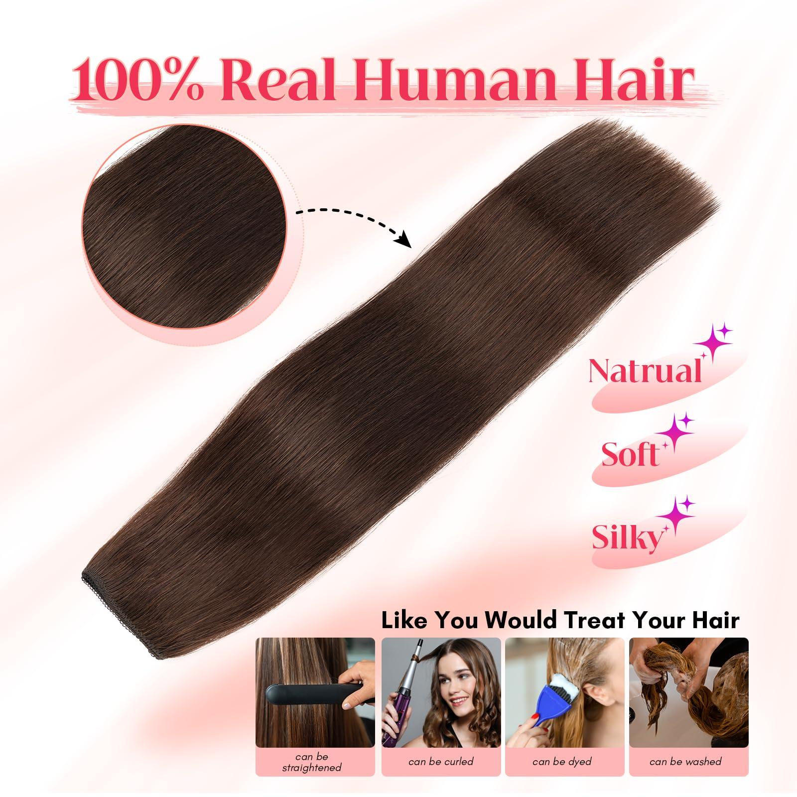 Rich Choices Rich Choices Halo Hair Extensions Real Human Hair 100% Human Hair Halo Extensions for Women Invisible Wire Hair Extensions Remy Halo Hair 18 Inch #2 Dark Brown
