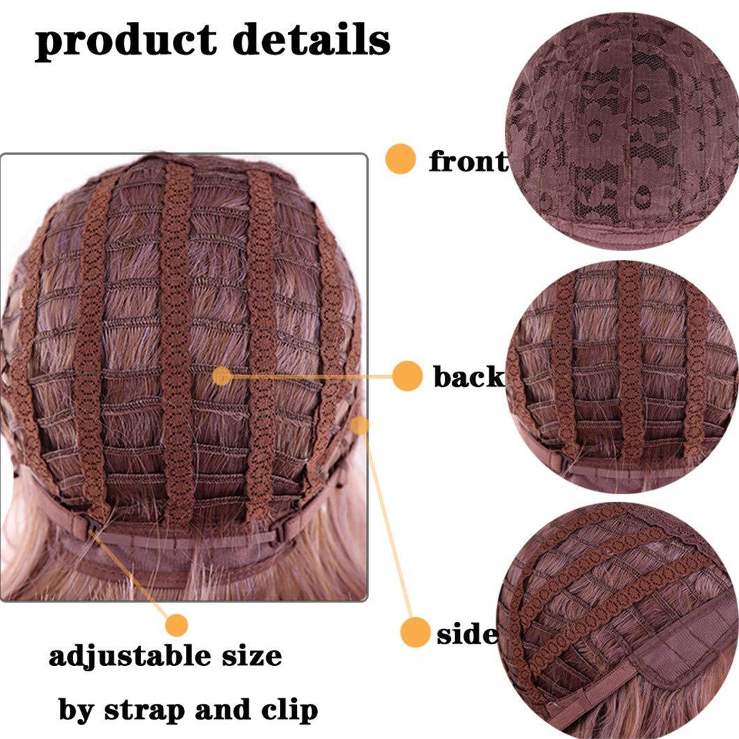 SSJFZM Short Water Wave Wigs Synthetic Bob Wig Hair With Neat Bang Bulk Hair For Black Women Pink Brown Blue Purple For Choose Brown-black 14inches