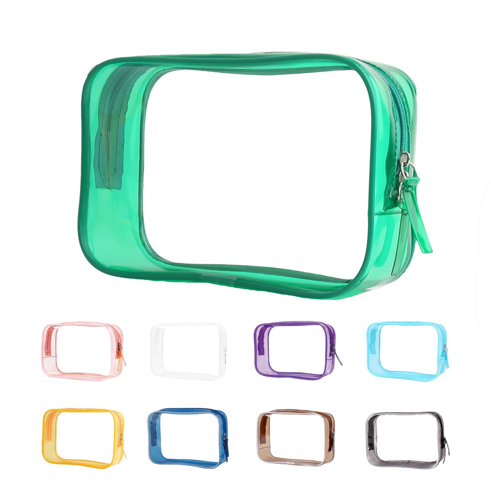 Buminee Clear Pouch Small, Clear Makeup Bag, 6.6\"x2.3\"x4.7\" Size TSA Approved Toiletry Bag, Clear Travel Bags for Toiletries, Clear Cosmetic Bag for Women and Men Small-1 Pack Green