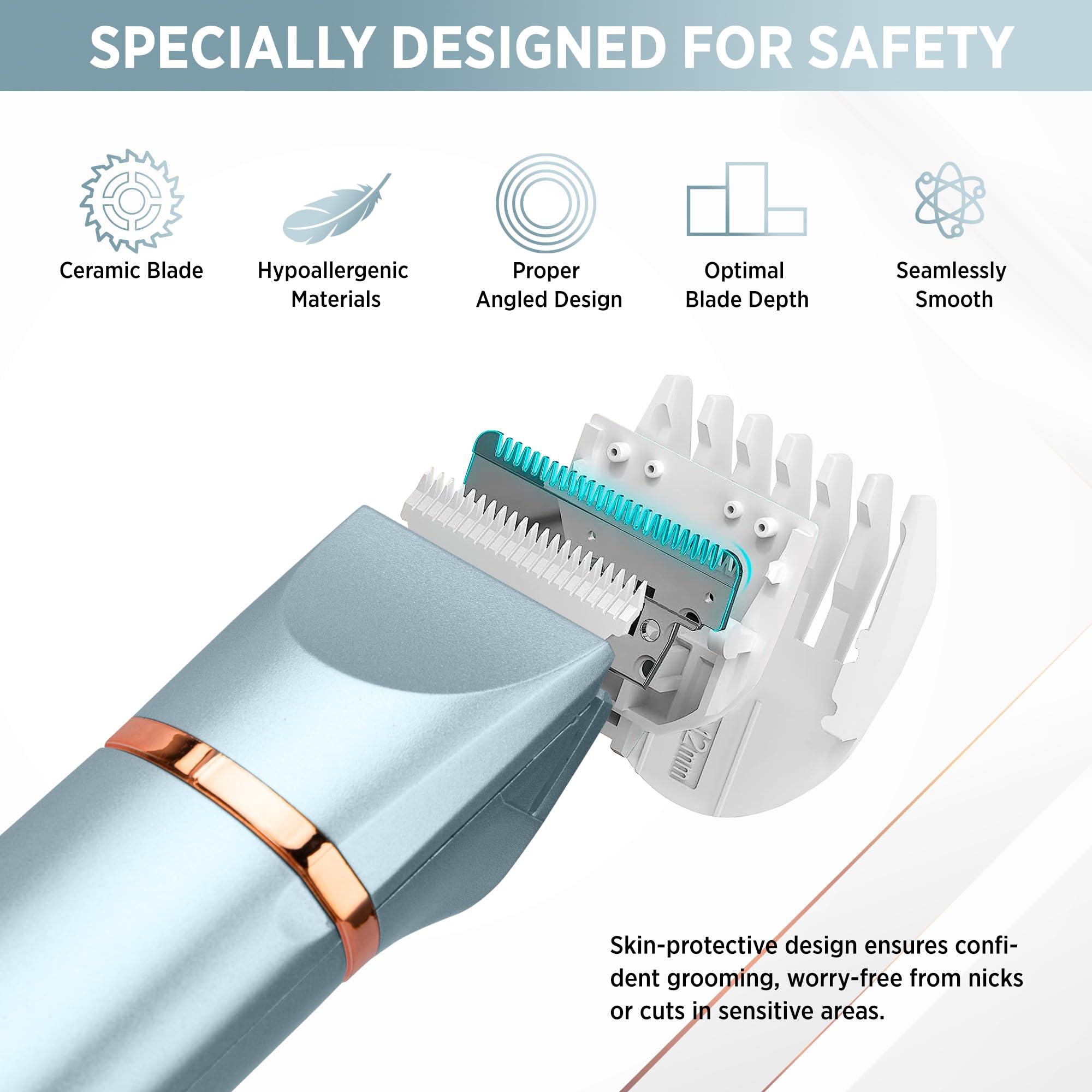 Kaphio Kaphio Electric Bikini Trimer Shaver Women: 2 in 1 IPX7 Waterproof Wet & Dry Use Body Hair Trimmer and Facial Hair Remover - Rechargeable Hair Removal Kit for Bikini Underarm Leg Arm Body Face