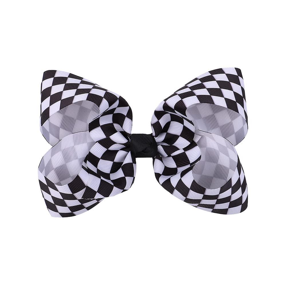 BBTDIN Checkered Plaid Hair Bow Clip Checkered Hair Barrettes Clips Buffalo Plaid Hair Bow Pin BBG71 (2 Pcs-Black White)