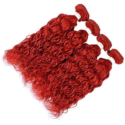 Tony beauty hair Pure Red Peruvian Wet Wavy Human Hair Weave Bundles 4Pcs Lot Bright Red Water Wave Virgin Human Hair Bundles Red Colored Wet and Wavy Human Hair Wefts Extensions 10-30" (22 22 22 22)