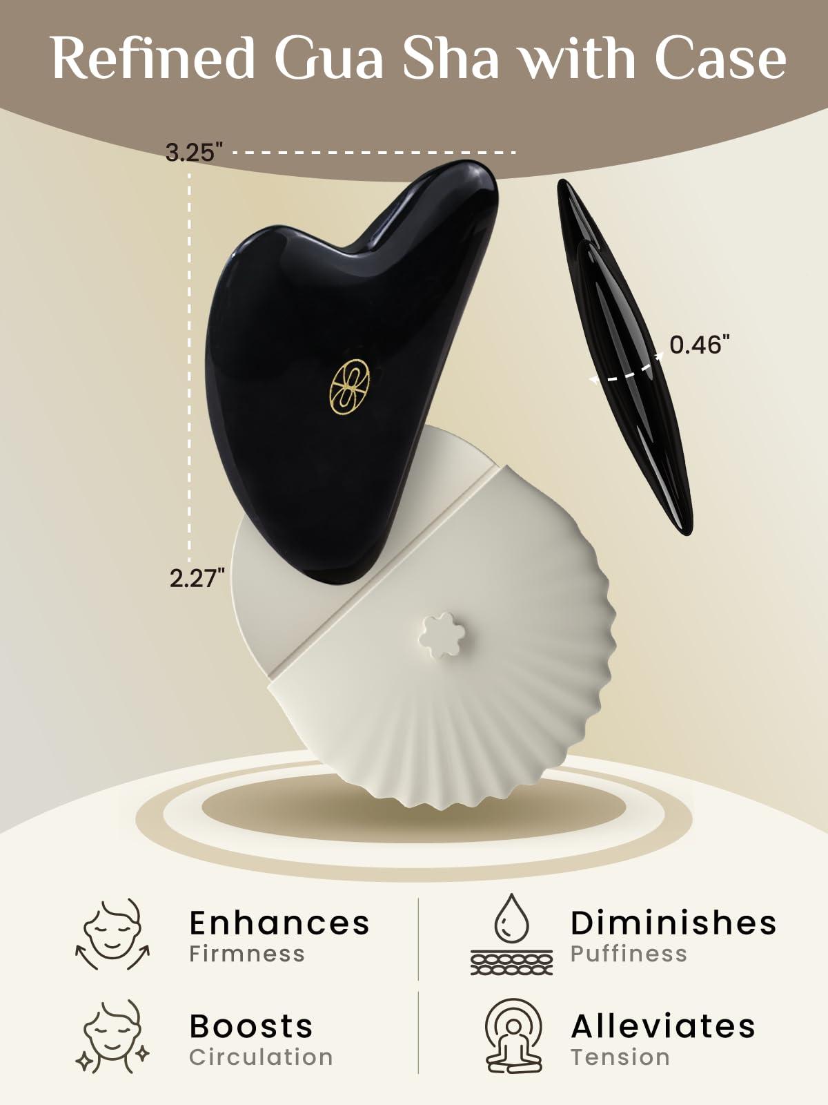 Rena Chris Rena Chris Gua Sha Facial Tools-Fuller, Ergonomic Black Obsidian Jade Gua Sha Stone for Face Massage,Jawline Sculpting and Puffiness Reducing,Skin Care Massager(Black)