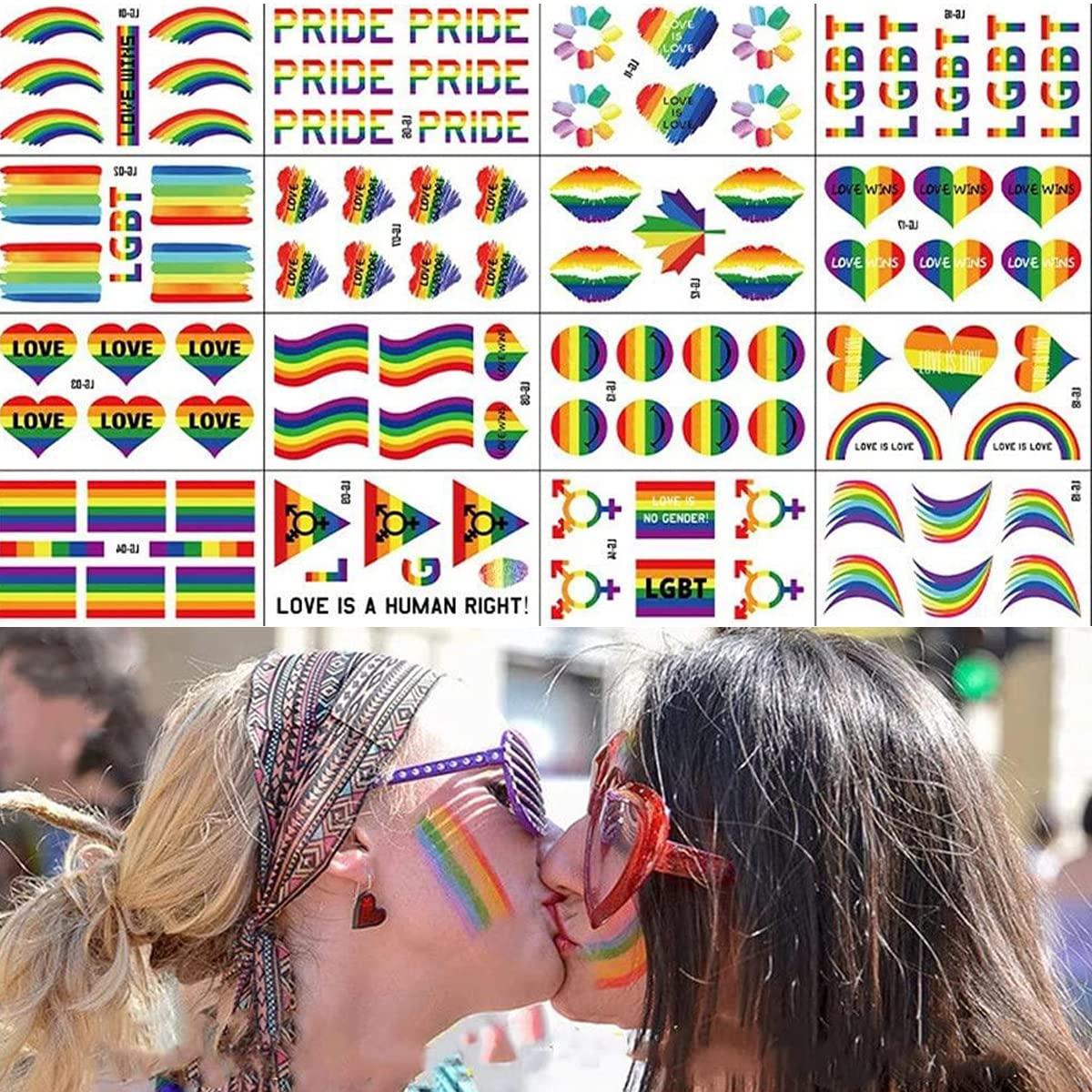 HAOYAN HAOYAN 20 Sheets Gay Pride Tattoo Stickers Set LGBT Face Rainbow Temporary Flower Arm Tattoo Stickers Rainbow Stickers