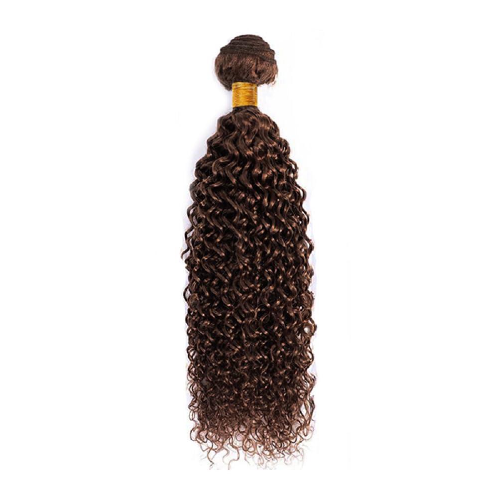 WuvuSnm Color #4 Bundles Brown Kinky Curly Human Hair Bundles Brazilian Unprocessed Virgin Hair 1 Bundle 28 Inch Light Brown Curly Bundles Human Hair Weave for Black Women Brown Bundles