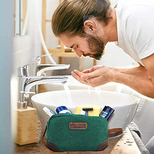 emissary emissary Men's Toiletry Bag, Leather and Canvas Travel Toiletry Bag, Dopp Kit for Men, Travel Bathroom Bag Men's Shaving Kit, Travel Kit Small Bags for Men, Shaving Bag for Travel Accessories (Green)