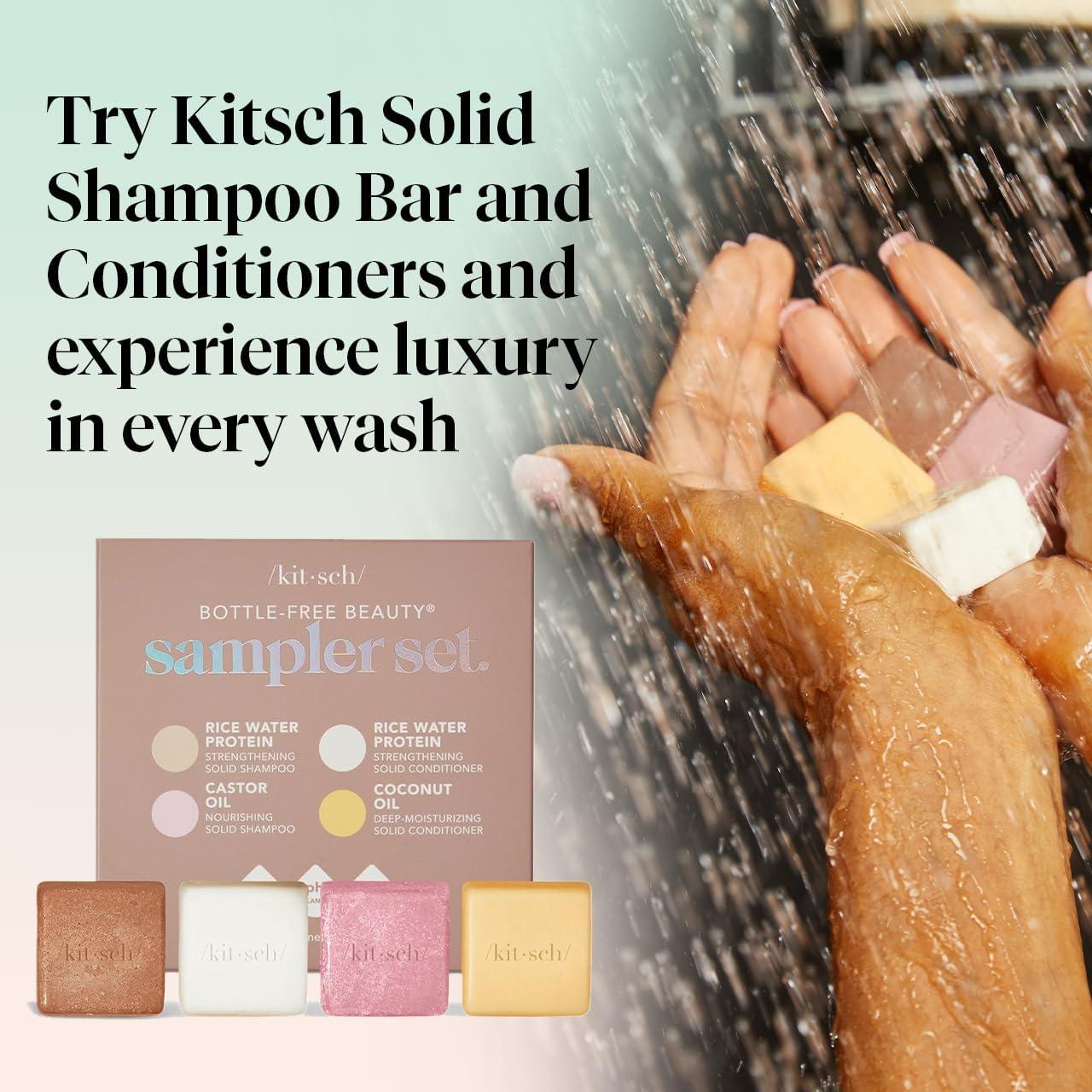 Kitsch Kitsch 4pc Sampler Solid Shampoo and Conditioner Set - Rice Bar & Castor Oil Shampoo and Rice Bar & Coconut Oil Deep-Moisturizing Hair Conditioner, Zero Waste - Valentines Gift