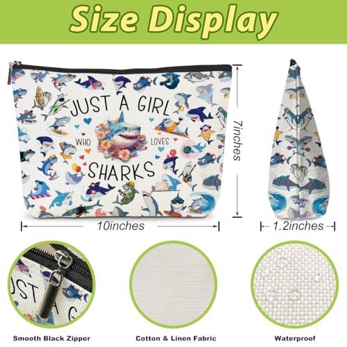 EIXU A Girl Loves Sharks Shark Gifts Shark Stuff Shark Decor Cosmetic Bag Nurse Thanksgiving Graduation Christmas Birthday Makeup Bag Funny Friendship Gifts for Women Friend Teen Girls Sister Shark Lovers