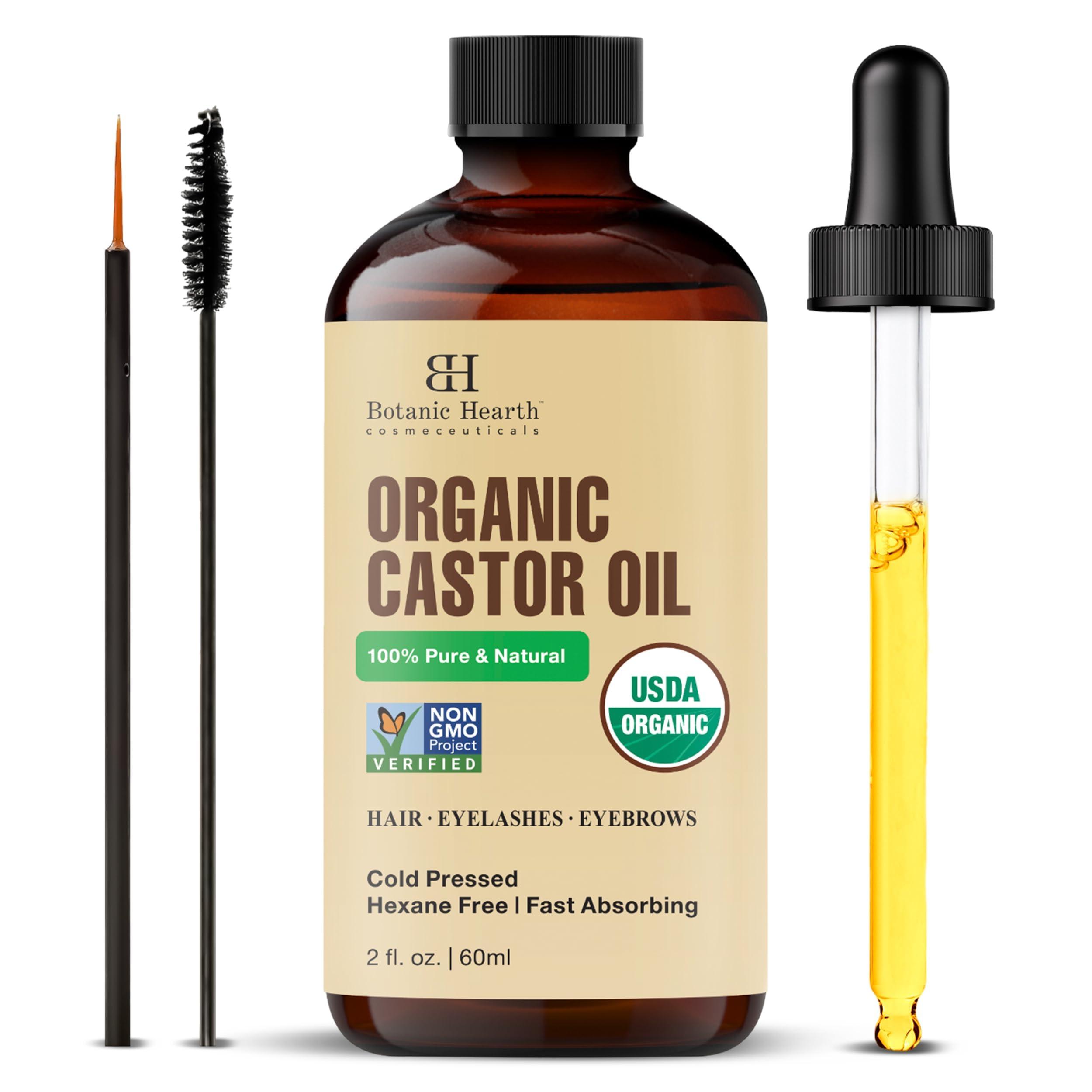 Botanic Hearth Botanic Hearth Castor Oil (2 fl oz) | USDA Certified Organic | 100% Pure & Hexane Free | Cold Pressed |Promotes Growth for Eyelashes, Eyebrows & Hair | Includes Eyebrow & Eyelash Brush