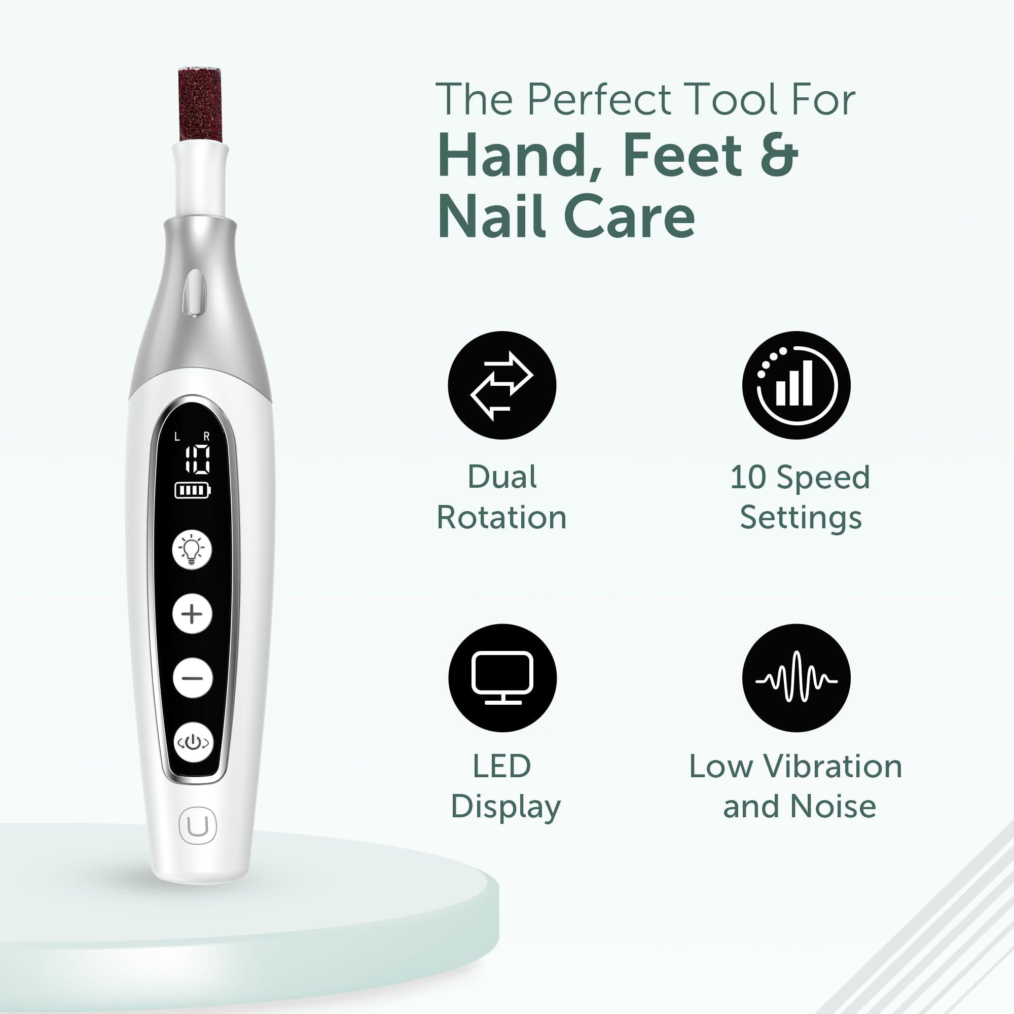UTILYZE PediLux Pro Professional Manicure Pedicure Kit, Cordless Electric Nail File Drill Set, Thick Toenail Grinder, Toe Nail Dremel Tools, Filer, Buffer, Sander, Remove Cuticles, Callus for Men & Women
