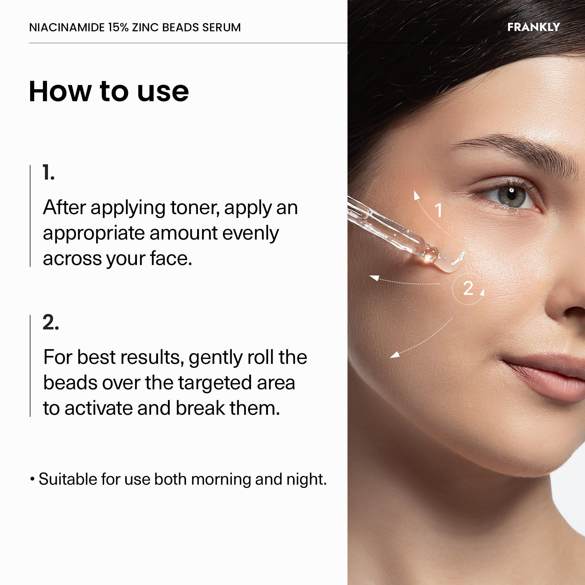 FRANKLY FRANKLY Niacinamide 15% & Zinc Beads Serum: Acne & Dark Spots Care, Oil Control, Even Skin Texture & Glow | Vegan & Cruelty-Free | Non-Comedogenic All skin types Korean Skincare | 1.01 fl.oz