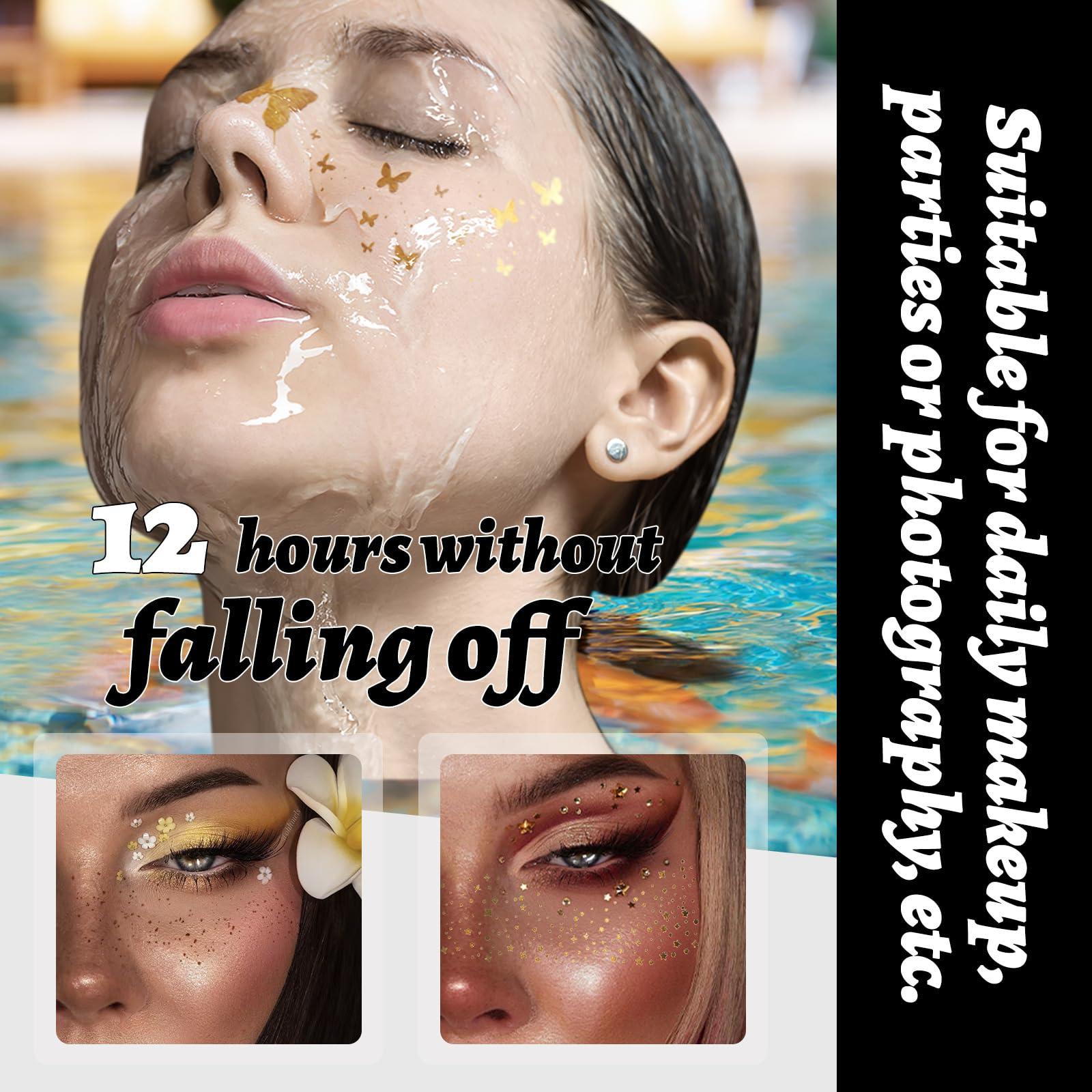 NinthAvenue Basics 4Pcs - Face Tattoo Stickers Metal Temporary Tattoo Waterproof Face Gemstone Ladies Girls Masquerade Party Glitter Design Gold Tattoo Gift for Women Girls Birthday Holiday Party Supplies